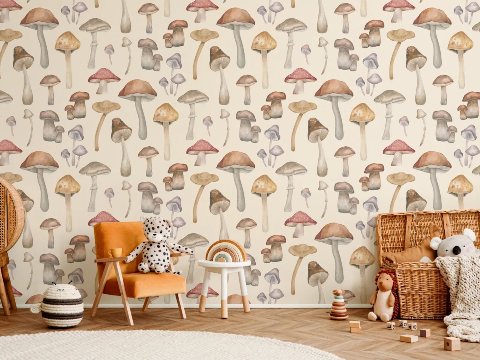 Hoya マッシュルーム ペーパーウェイト Painted Mushroom Pattern Wallpaper - Hovia