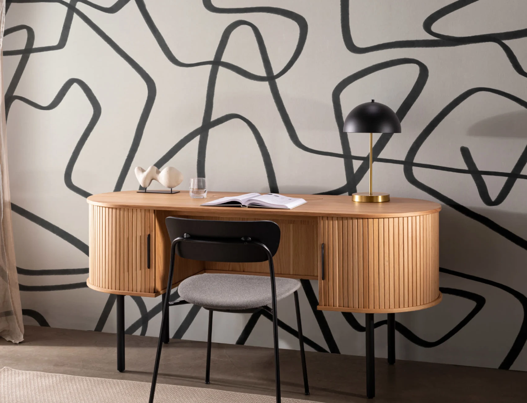 Black & Beige Abstract Doodle Wall Mural
