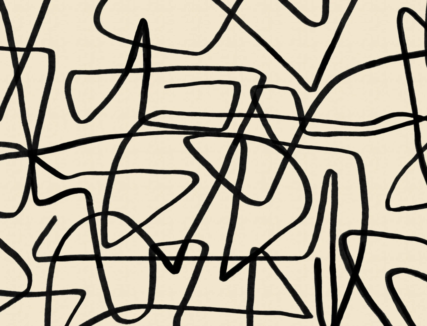 Vet Zwart & Beige Doodle Abstract Behang Muurschildering