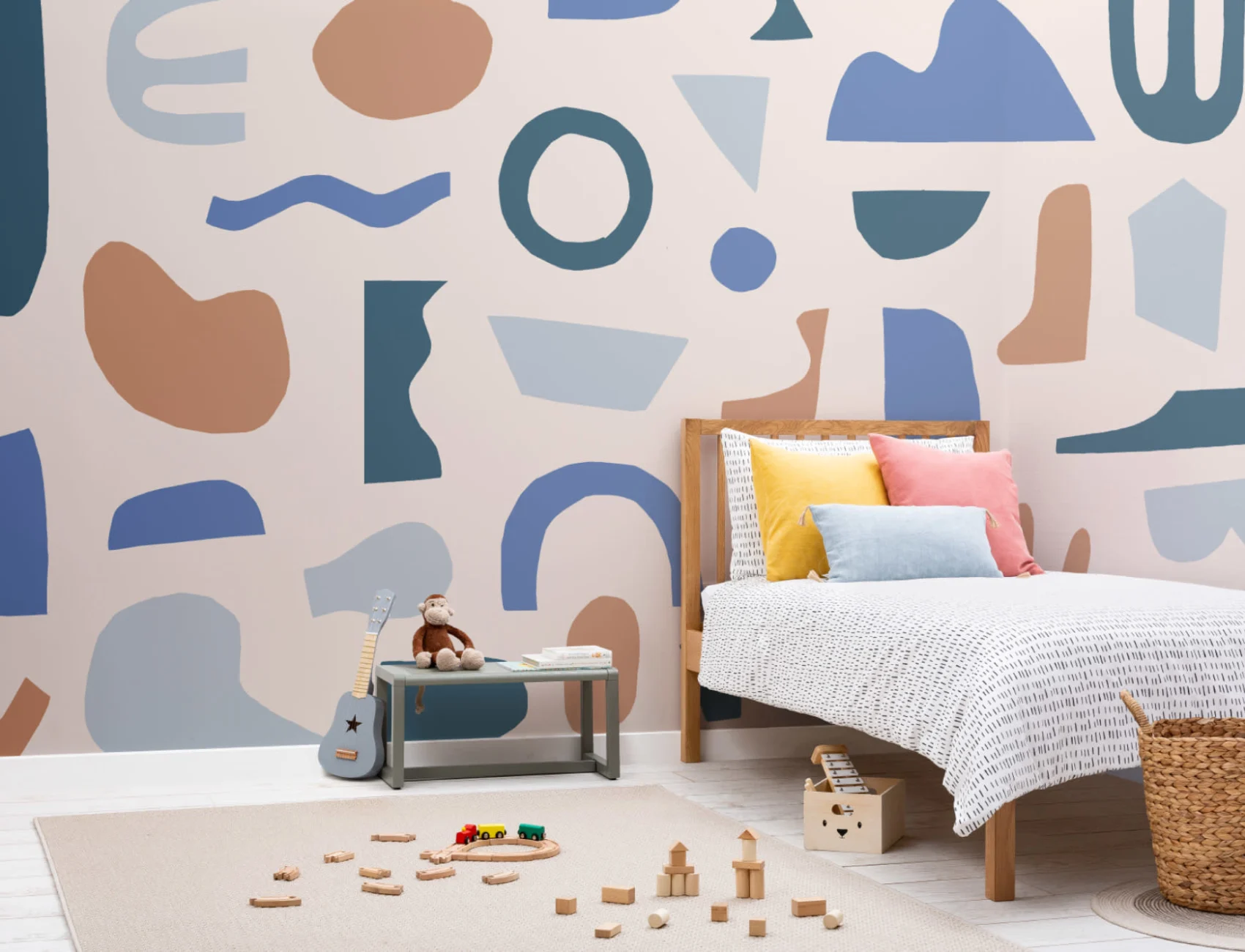 Blue & Neutral Abstract Shapes Wallpaper Mural