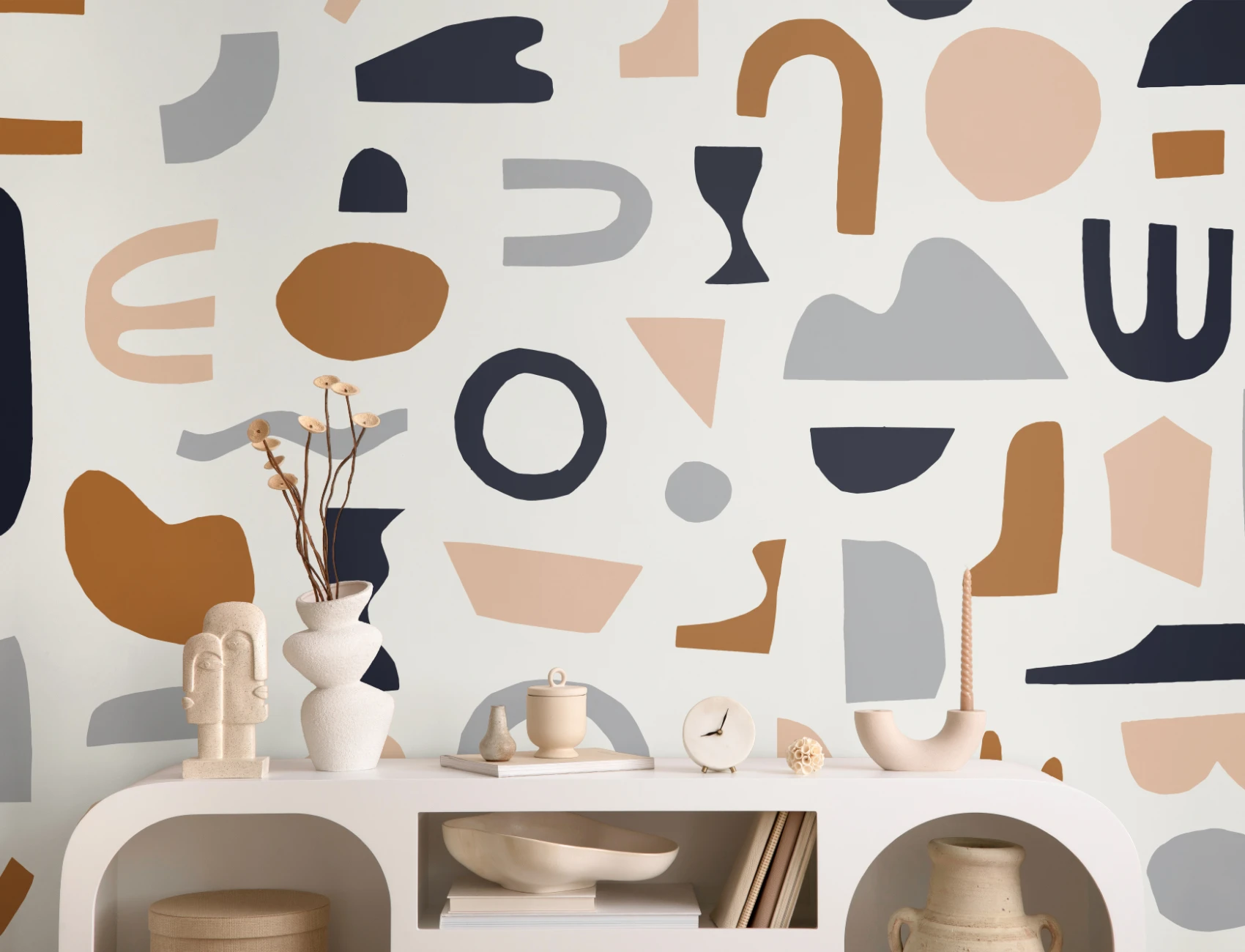 Navy & Neutral Abstract Shapes Wallpaper Mural
