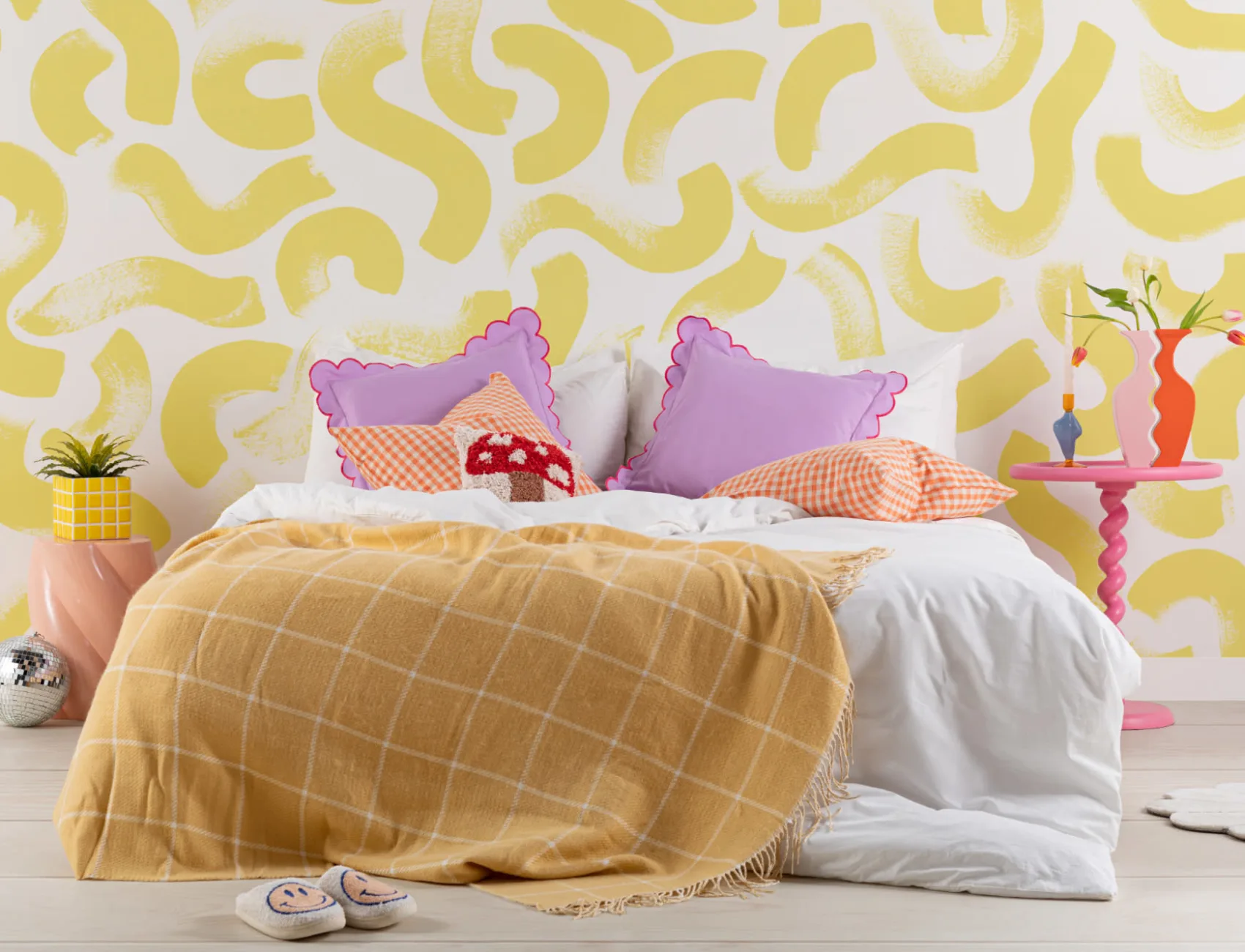 Yellow Paint Brush Strokes Abstract Wallpaper Mural