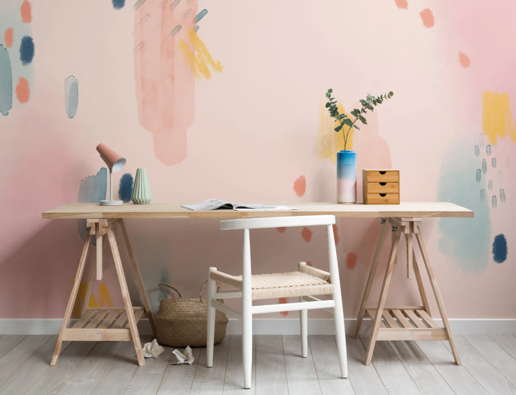 Multi-Colored Paint Brush Strokes Abstract Wallpaper Mural