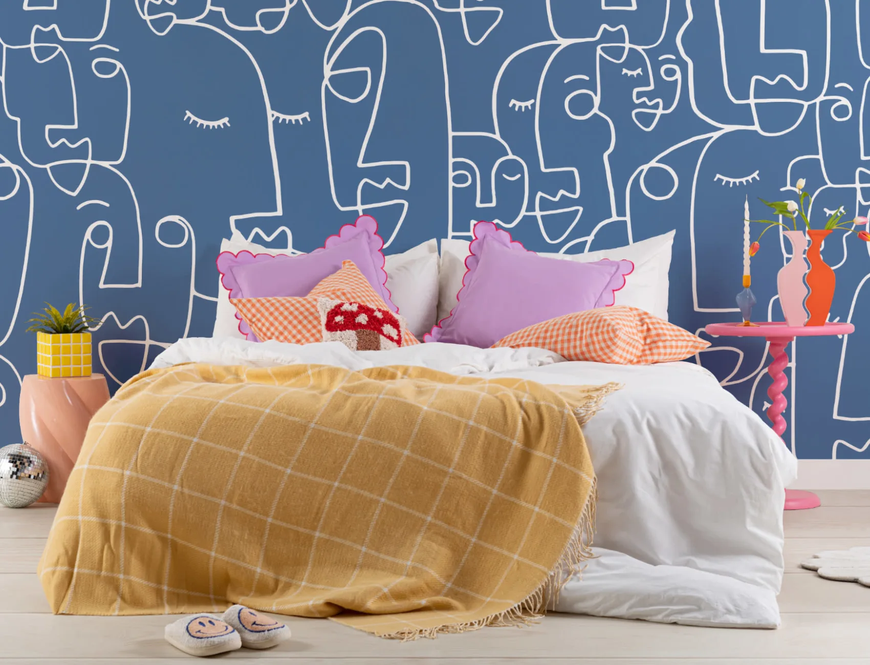 Mare albastru fata linie desen tapet mural