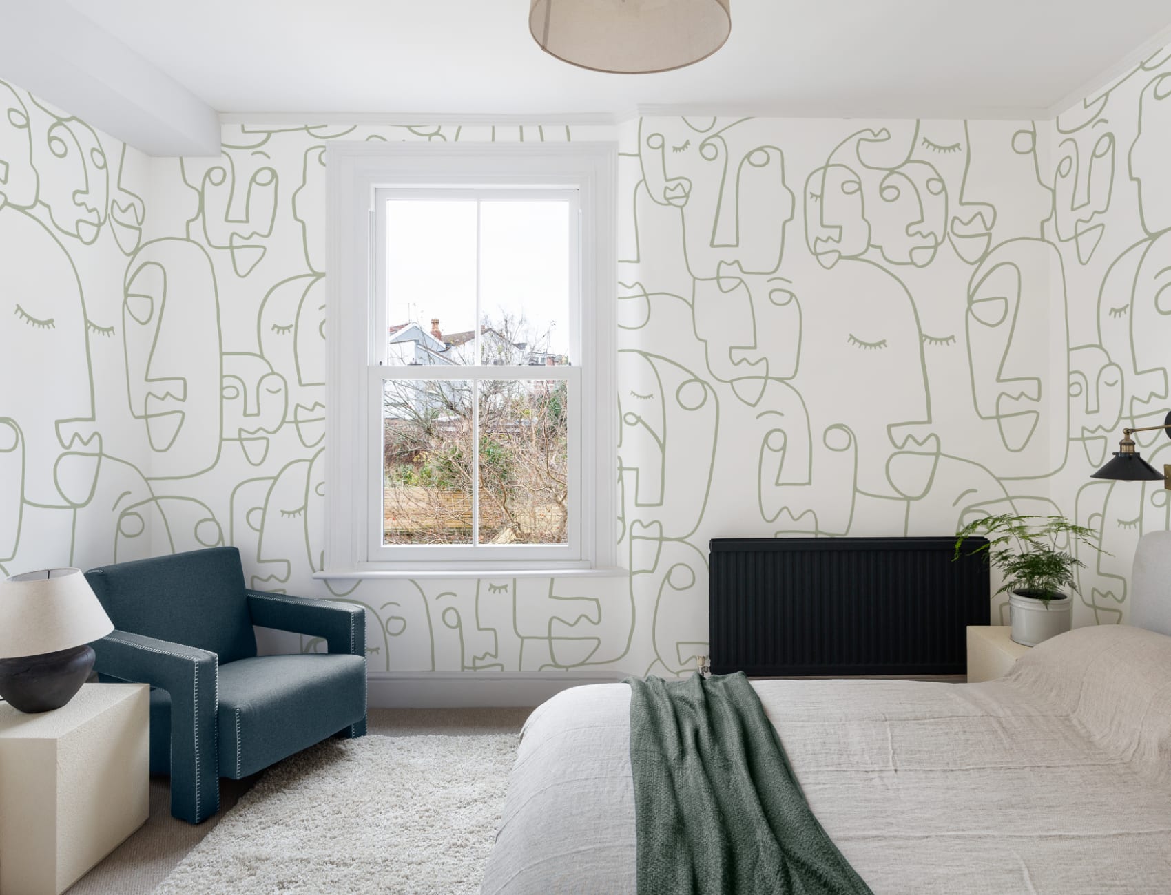 Large Sage Line Drawing Face Wallpaper Mural