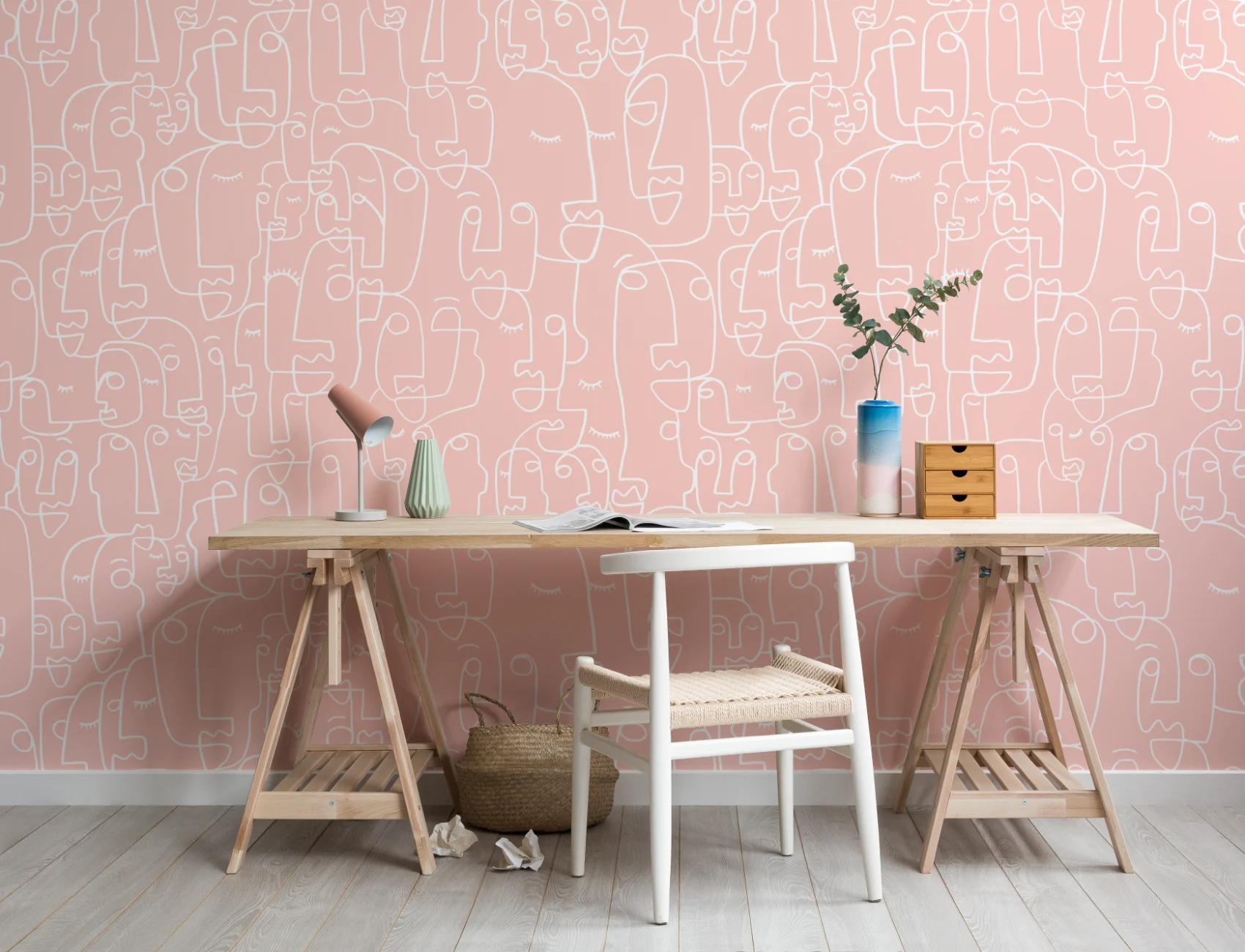 Dusty Pink & White Face Wallpaper Mural