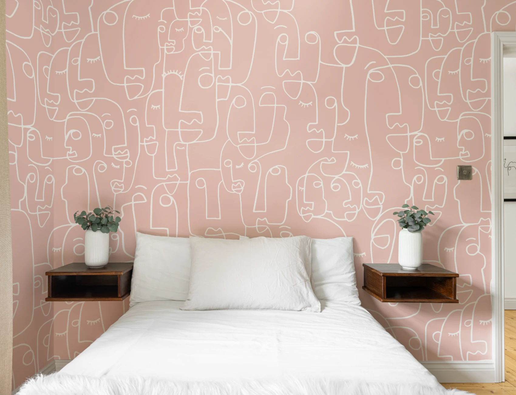 Dusty Pink & White Face Wallpaper Mural