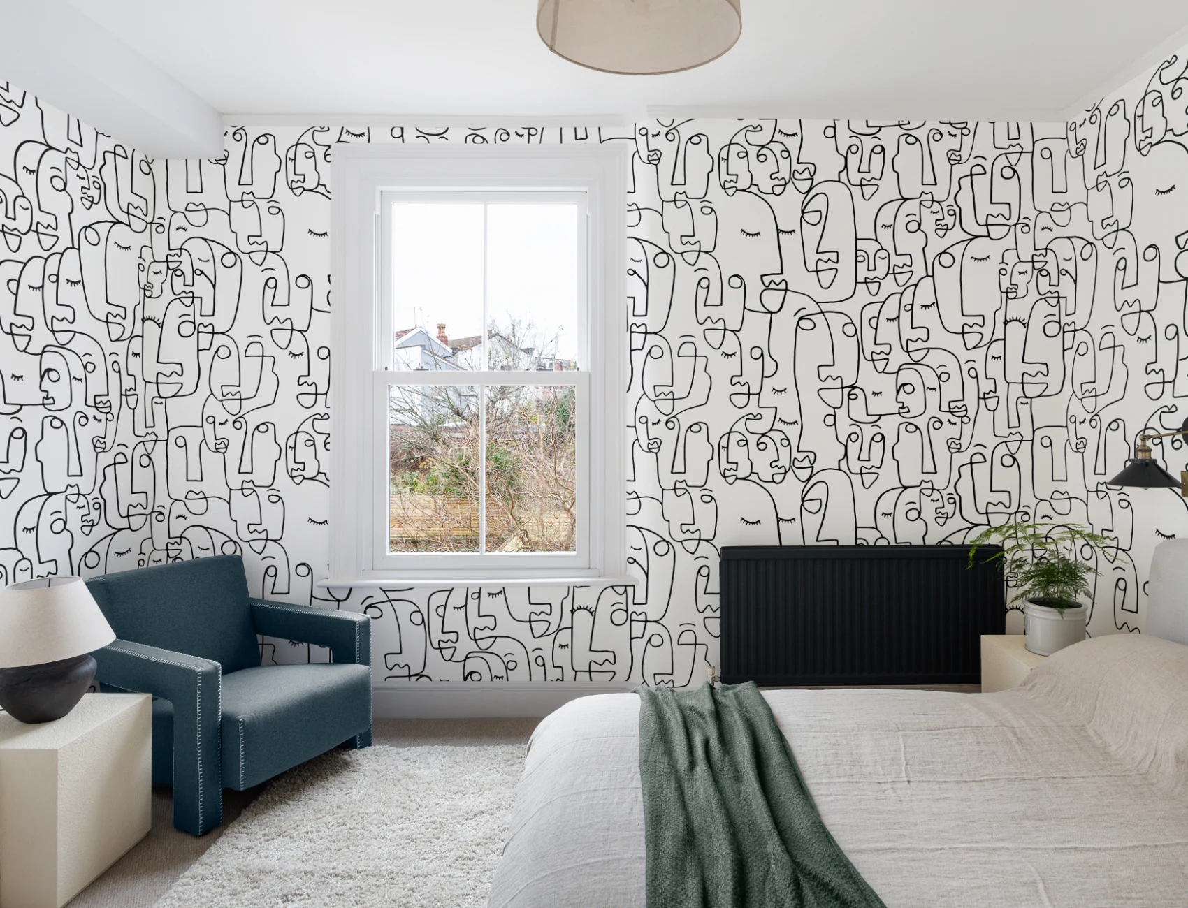Face Line Drawing Wallpaper Mural