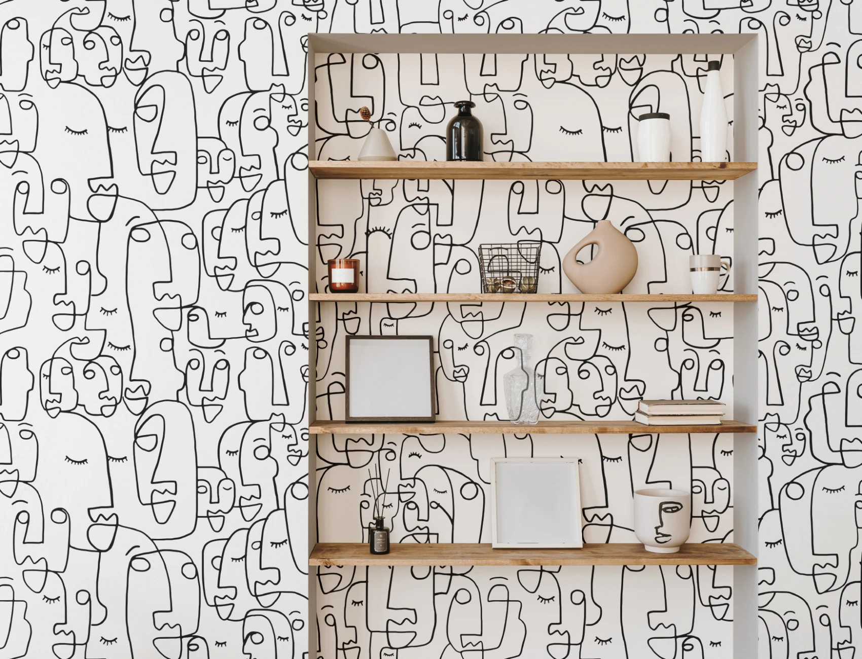 Face Line Drawing Wallpaper Mural