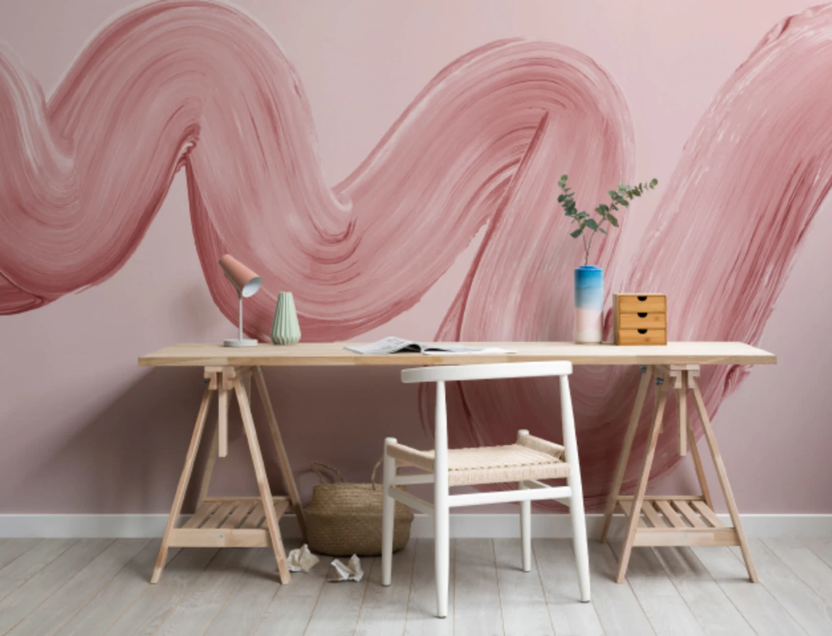 Pink Paint Brush Stroke Squiggle Wallpaper Mural