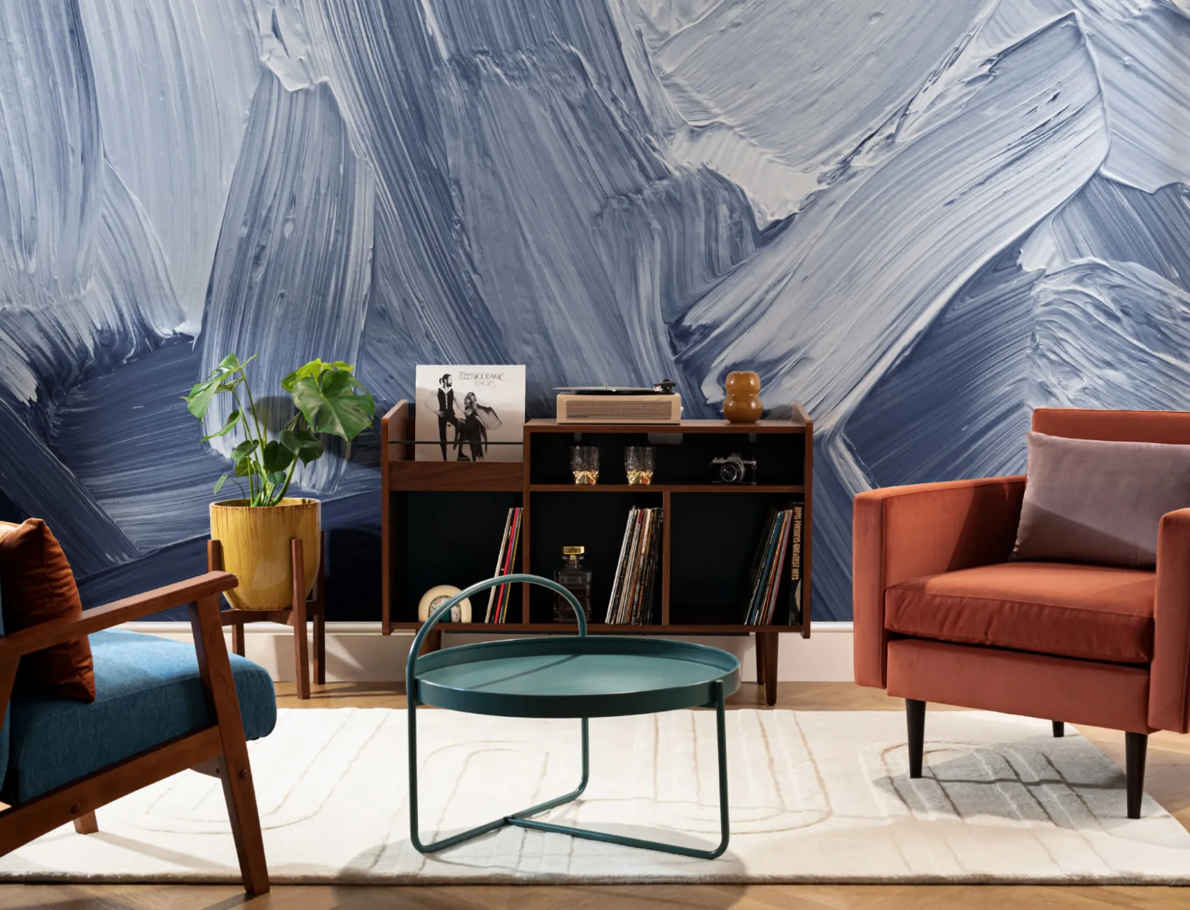 Mural de papel de parede com efeito de pincel de tinta mista azul
