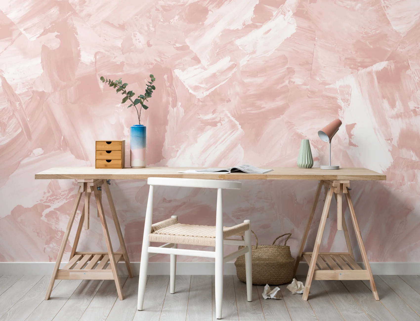 Rose Beige Abstract Paint Stroke Wallpaper Mural