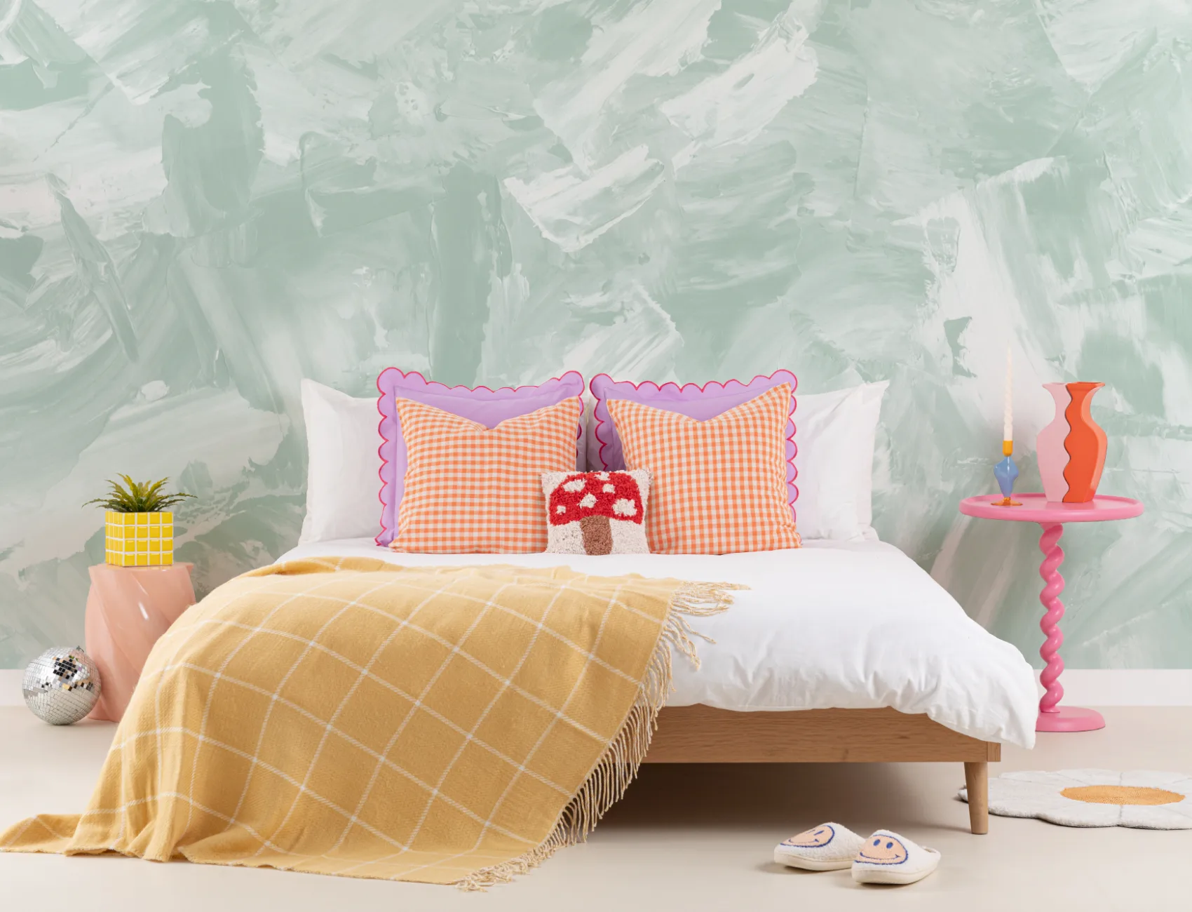Soft Sage Abstract Paint Stroke Wallpaper Mural