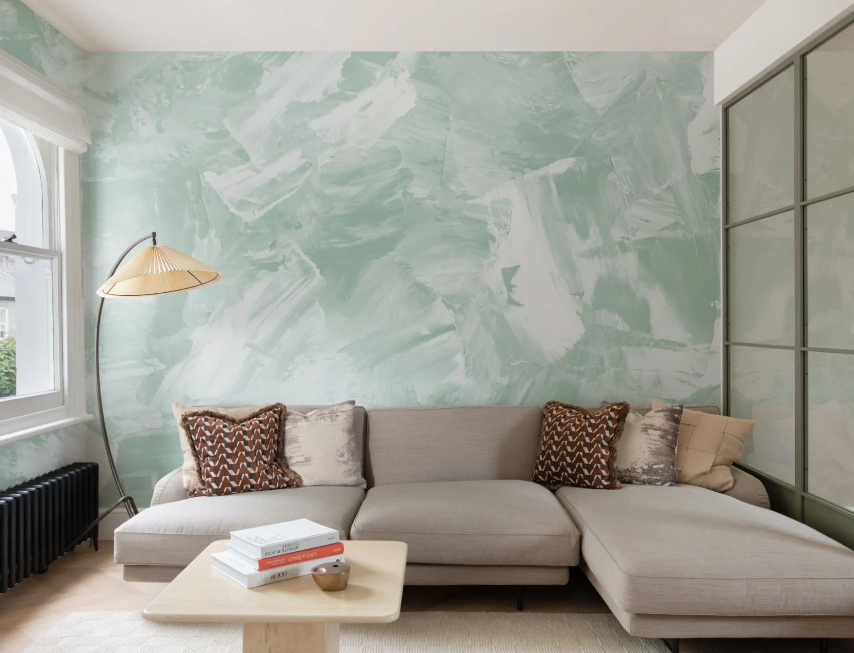 Soft Sage Abstract Paint Stroke Wallpaper Mural