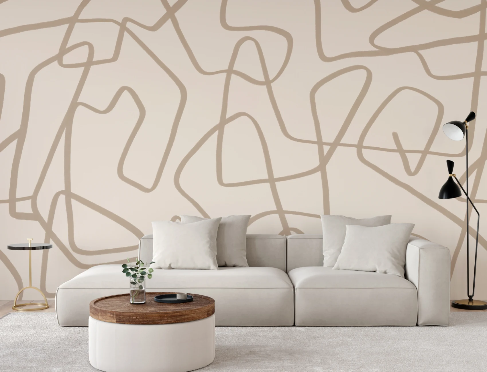 Abstract Hand Drawn Scribble Wall Mural in Beige on Neutral Background