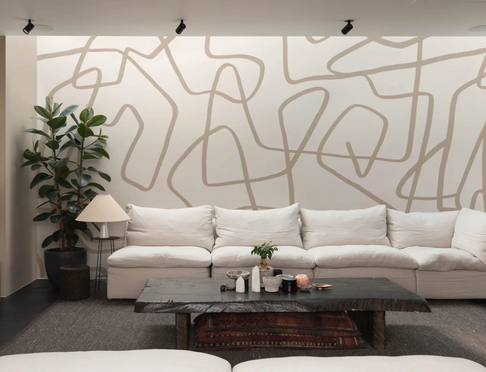 Abstract Hand Drawn Scribble Wall Mural in Beige on Neutral Background