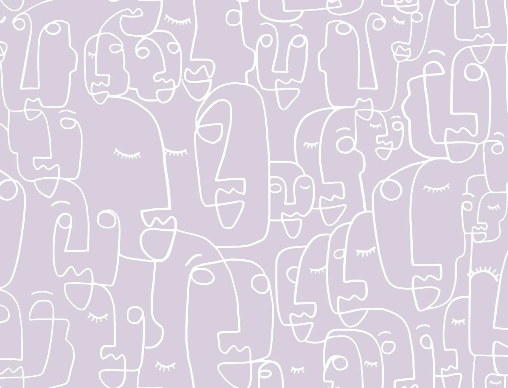 Mural de papel de parede de desenho de linhas de rosto lilás grande