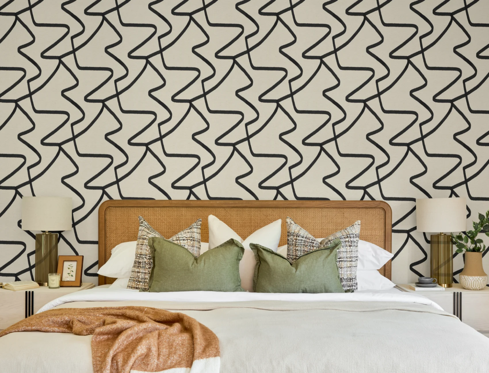 Black and Neutral Abstract Lines Repeat Pattern Wallpaper