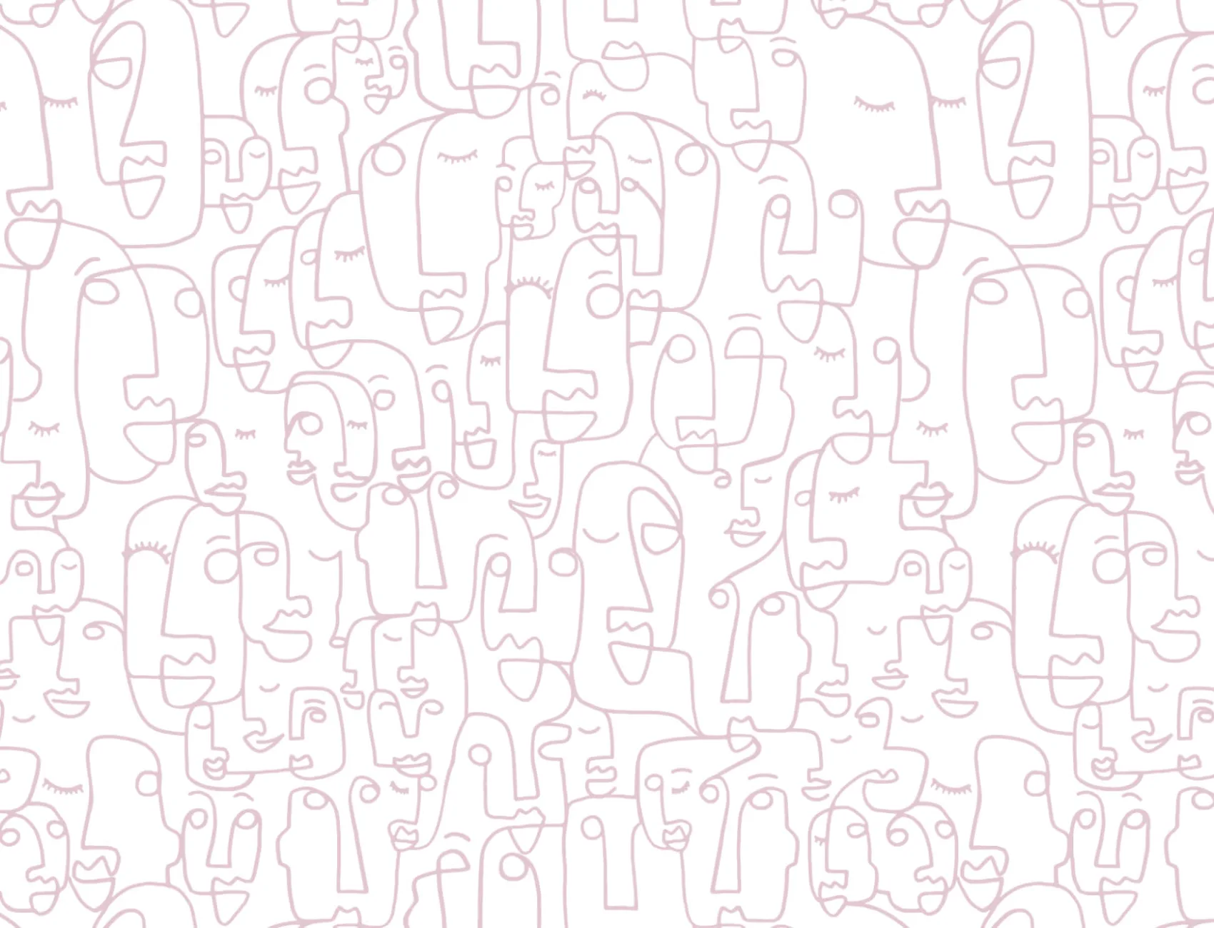 Pink Abstract Face Line Drawing Repeat Pattern Wallpaper