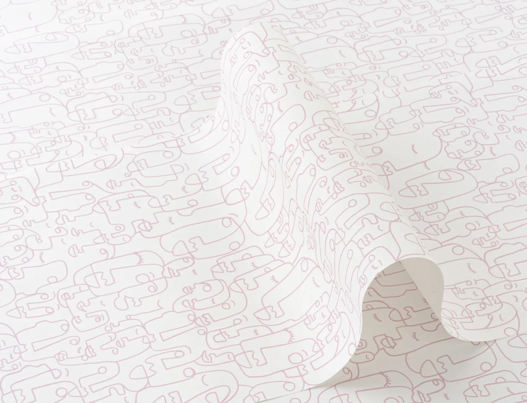 Pink Abstract Face Line Drawing Repeat Pattern Wallpaper