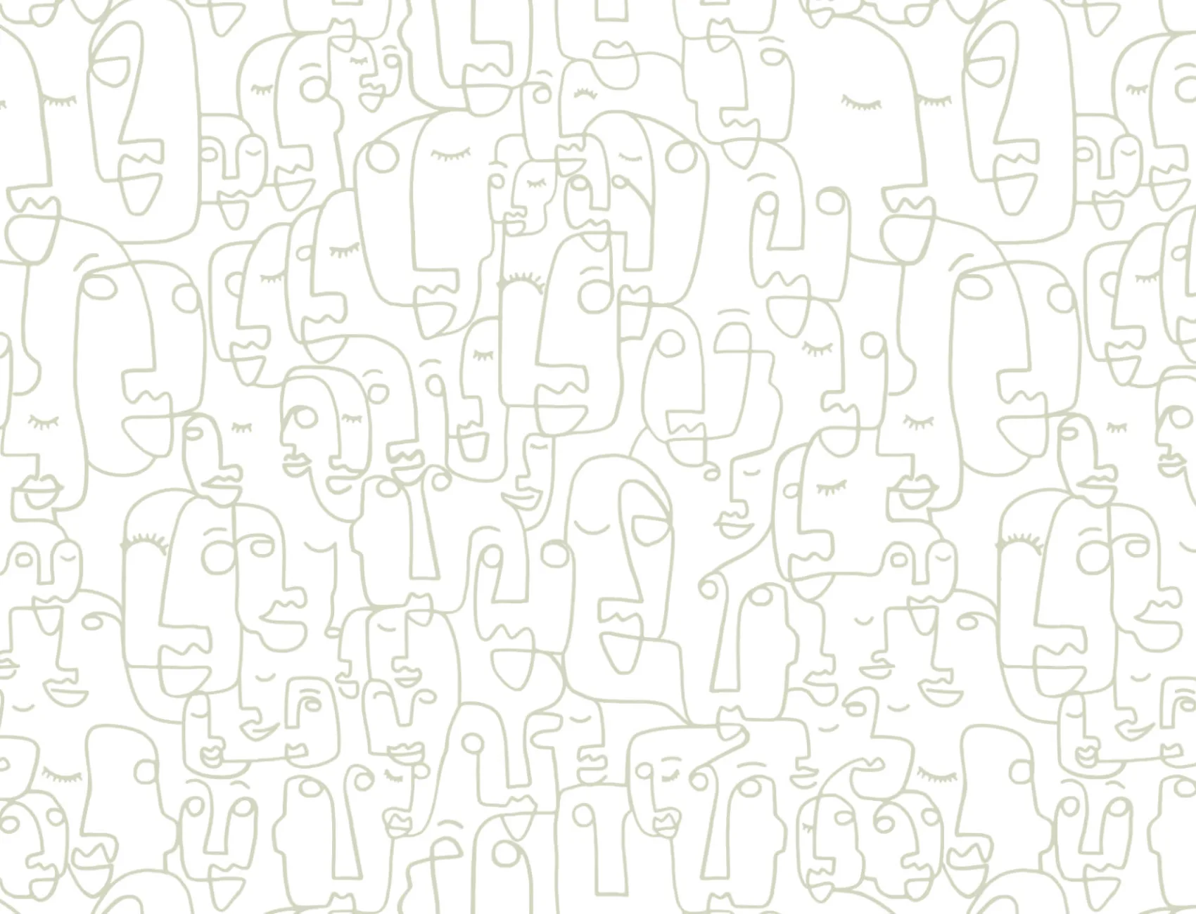 Green Abstract Face Line Drawing Repeat Pattern Wallpaper