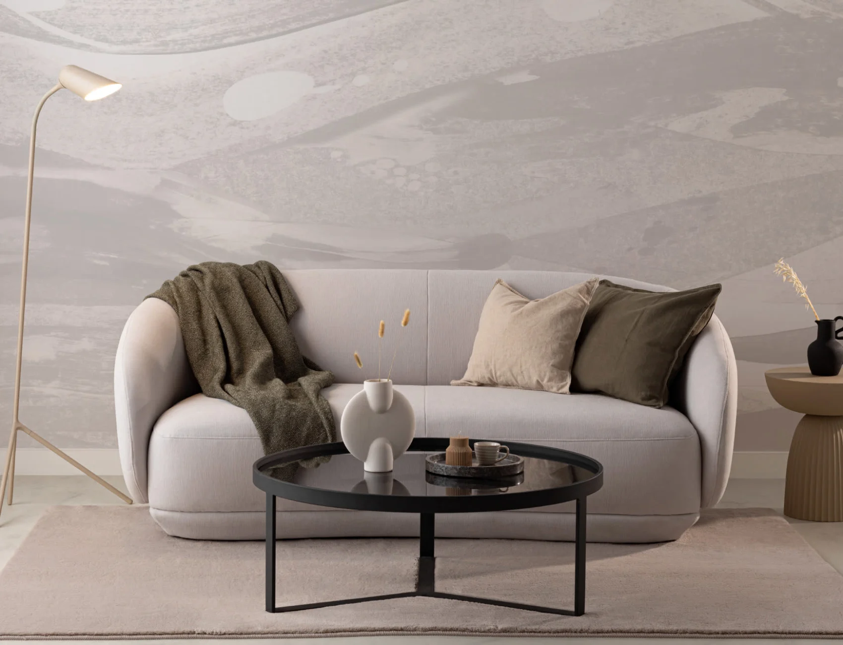Gray Abstract Paint Brushstroke Waves Wallpaper Mural