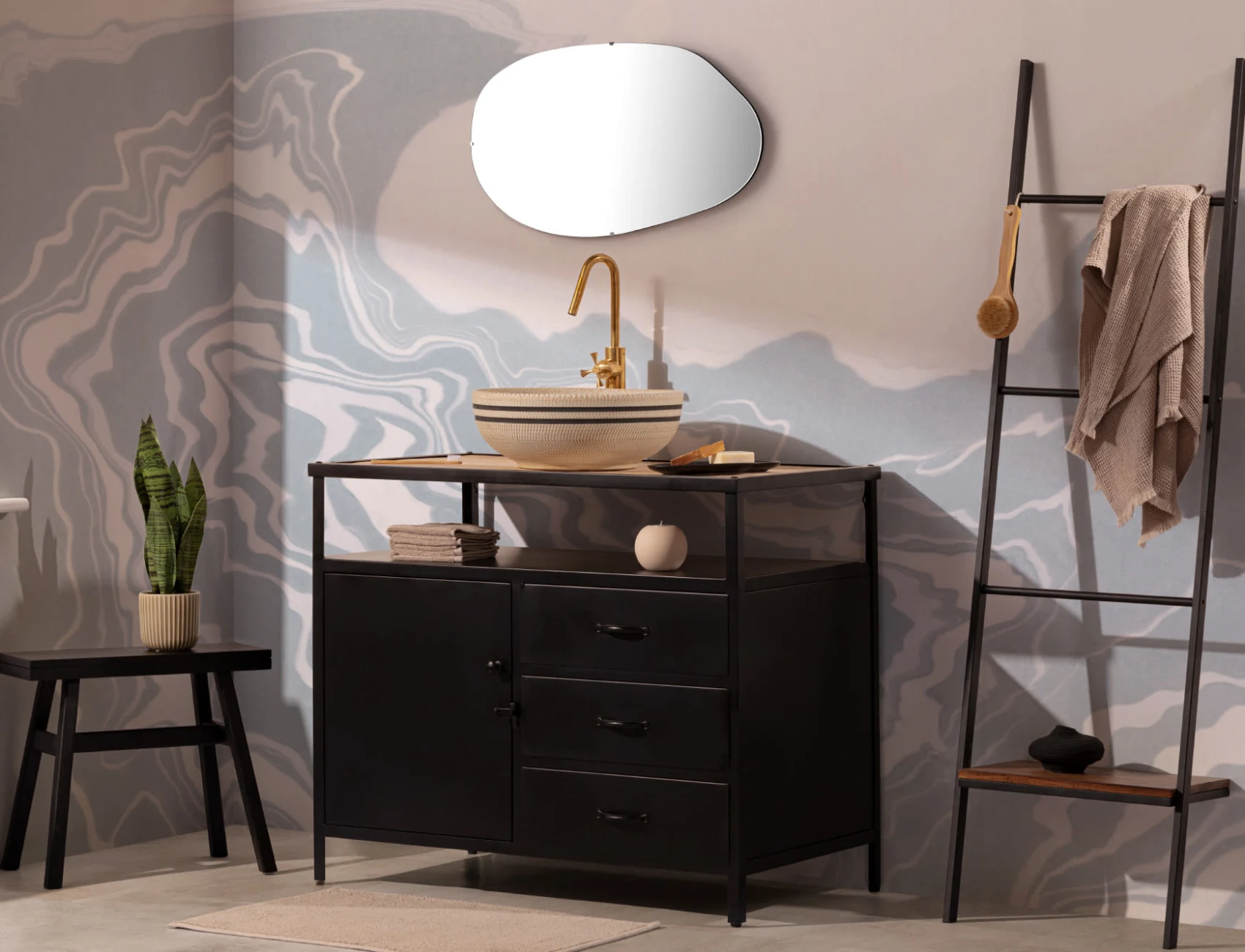 Blue Japanese Marbled Art Suminagashi Wallpaper Mural