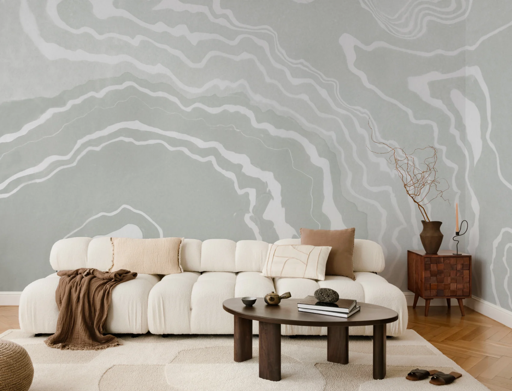 Green Japanese Marbled Art Suminagashi Wallpaper Mural
