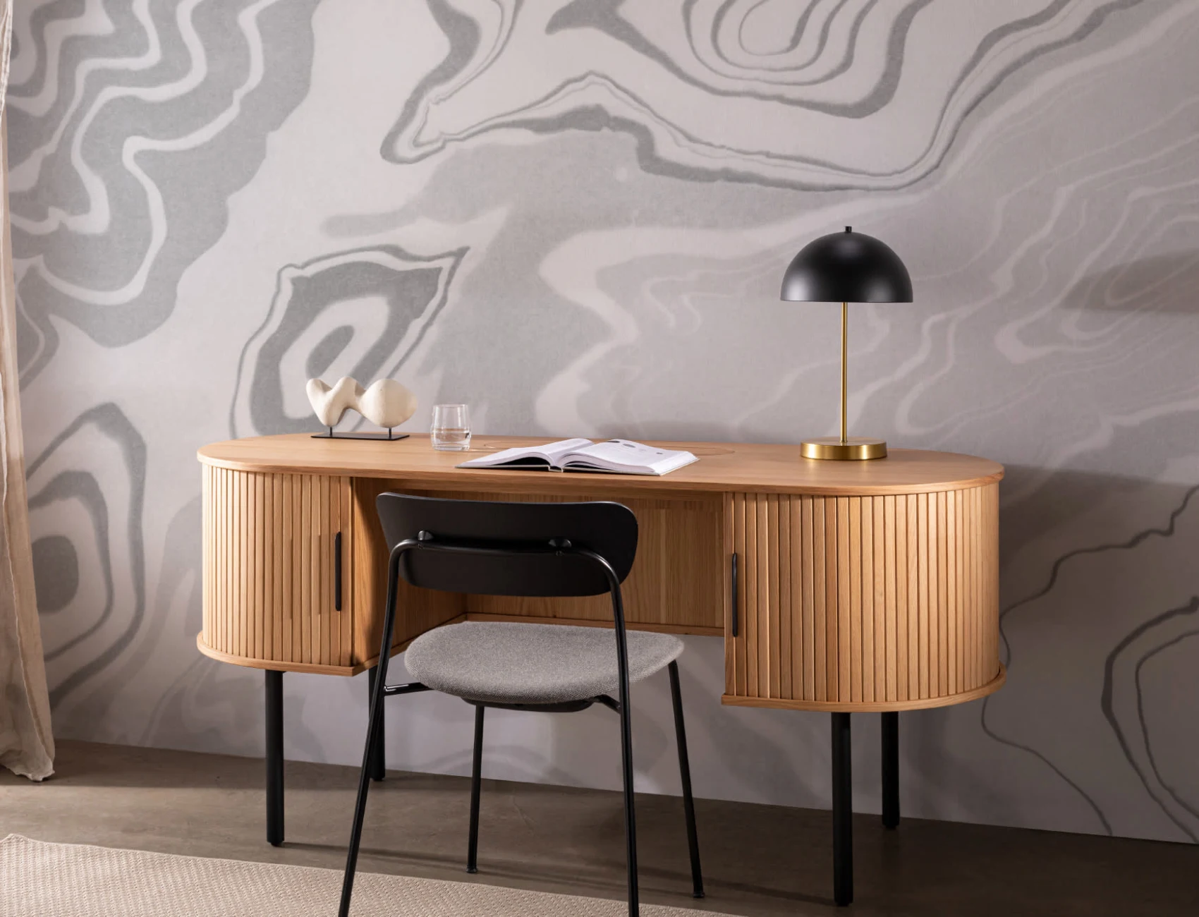 Gri Japoneză Abstract Art Suminagashi Wallpaper Mural
