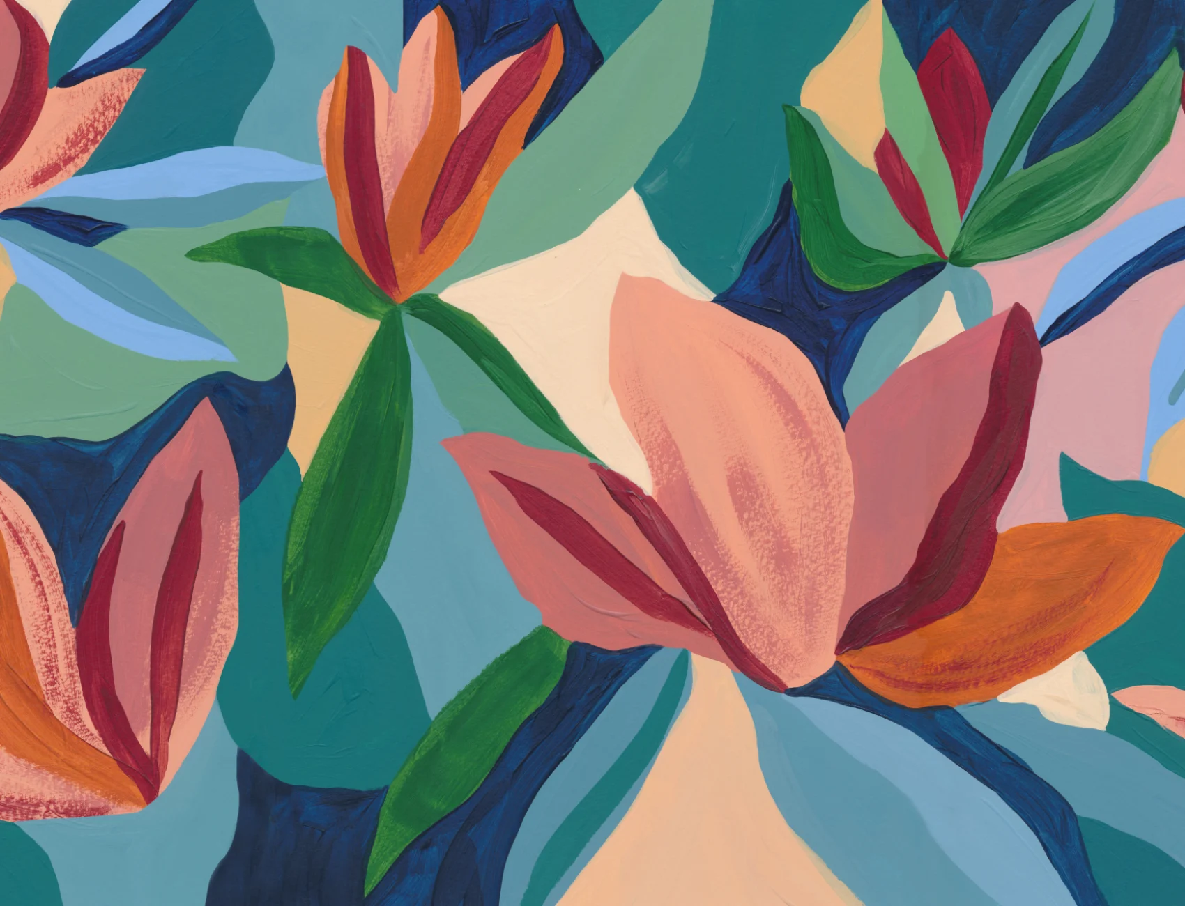 Flerfarvet abstrakt blomsterfantasi fototapet med dristig energi