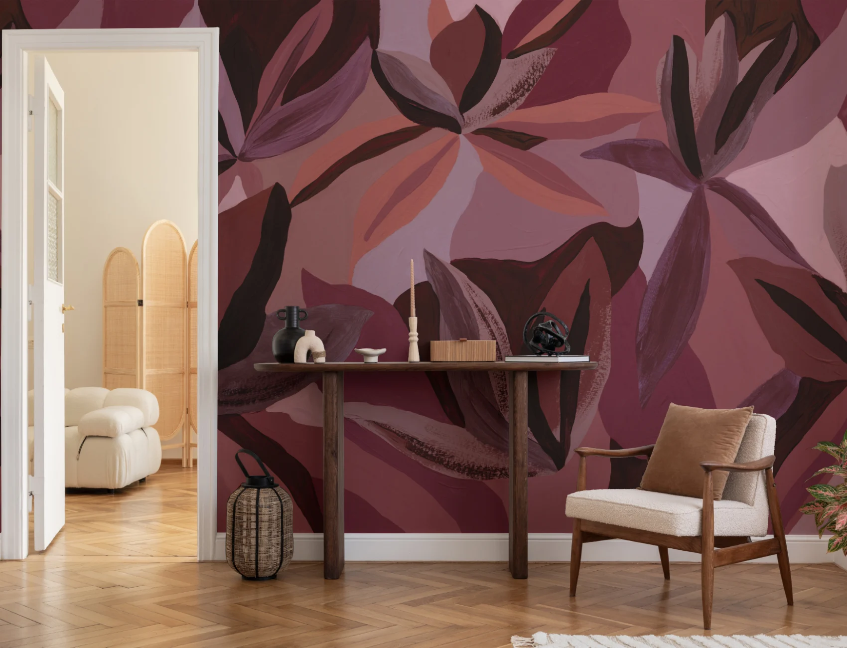 Flerfärgad mörk blommig art deco mural-tapeter för fantastiska rum