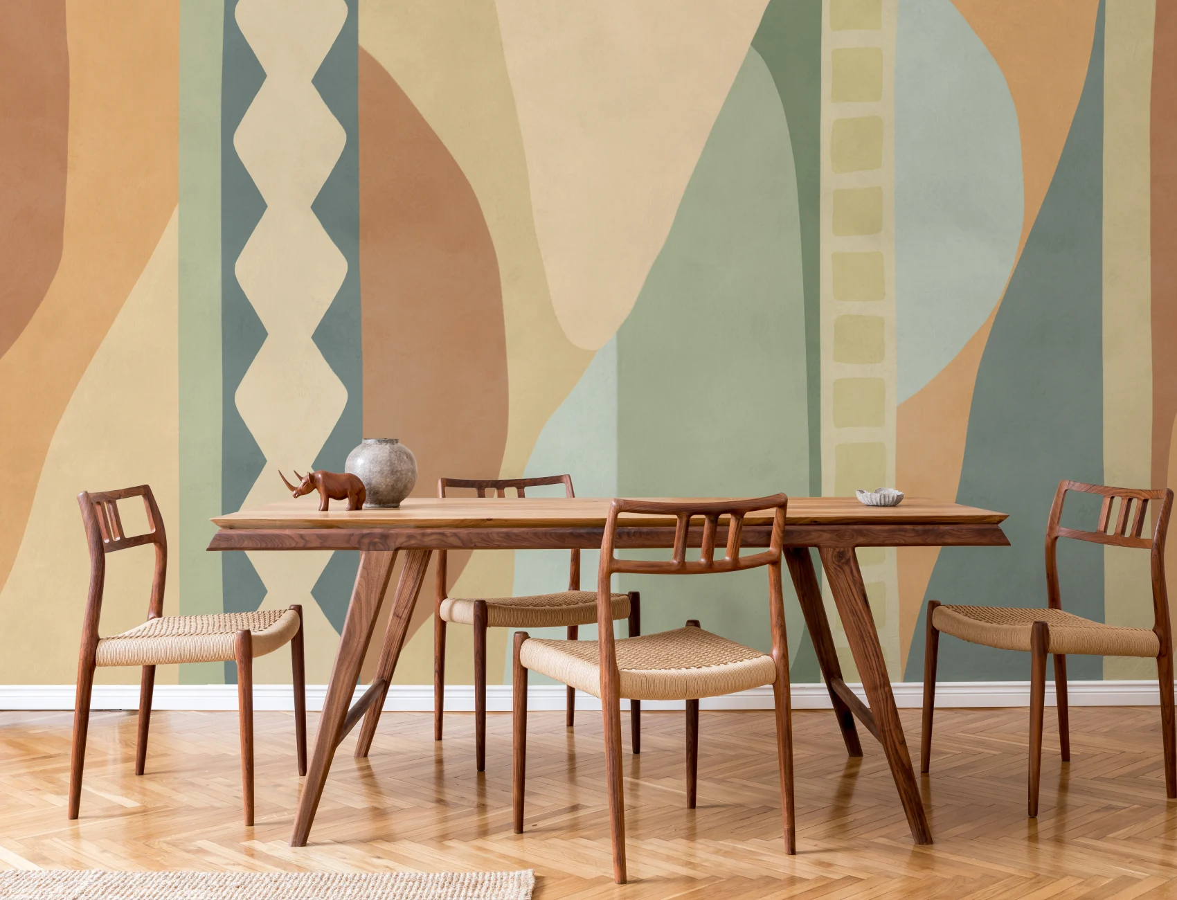 Multicolor Abstract Geometric Classic Mural with Retro Vibes