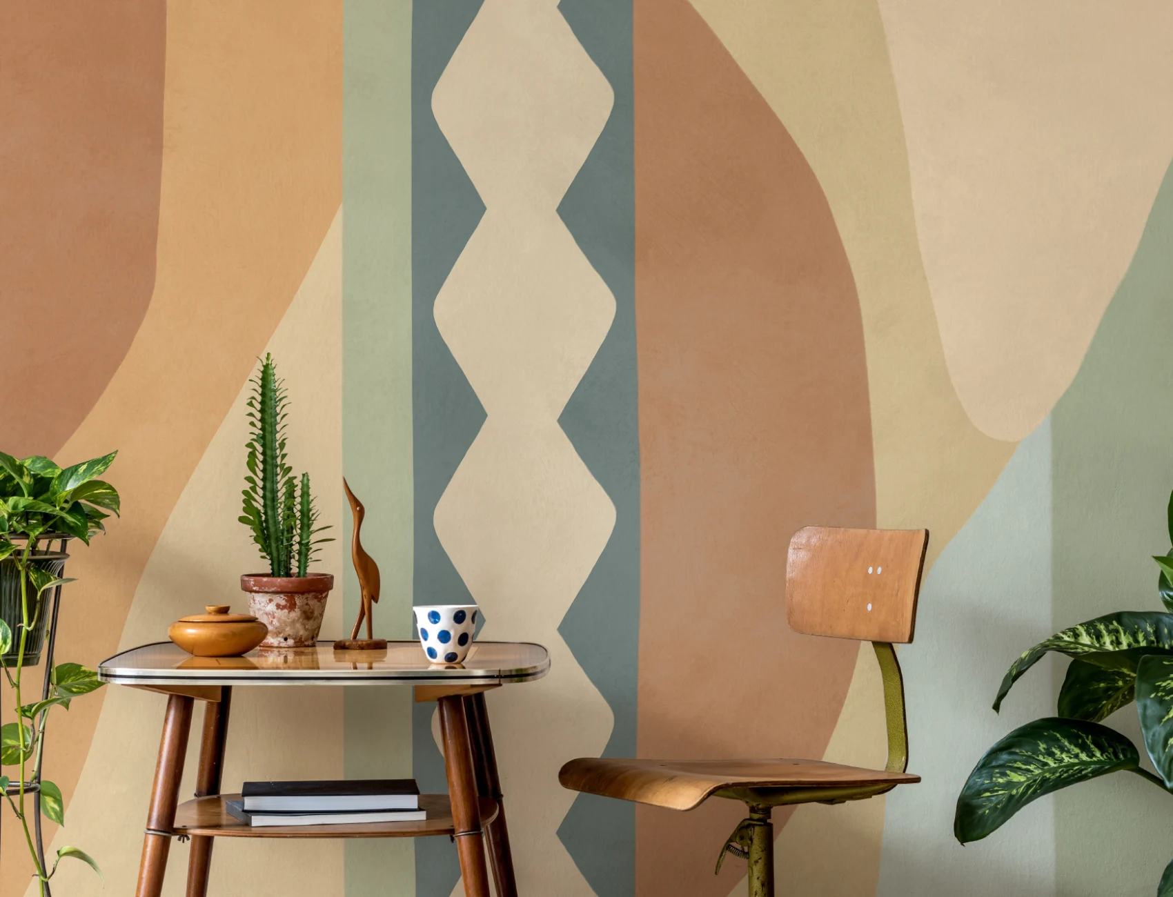 Multicolor Abstract Geometric Classic Mural with Retro Vibes