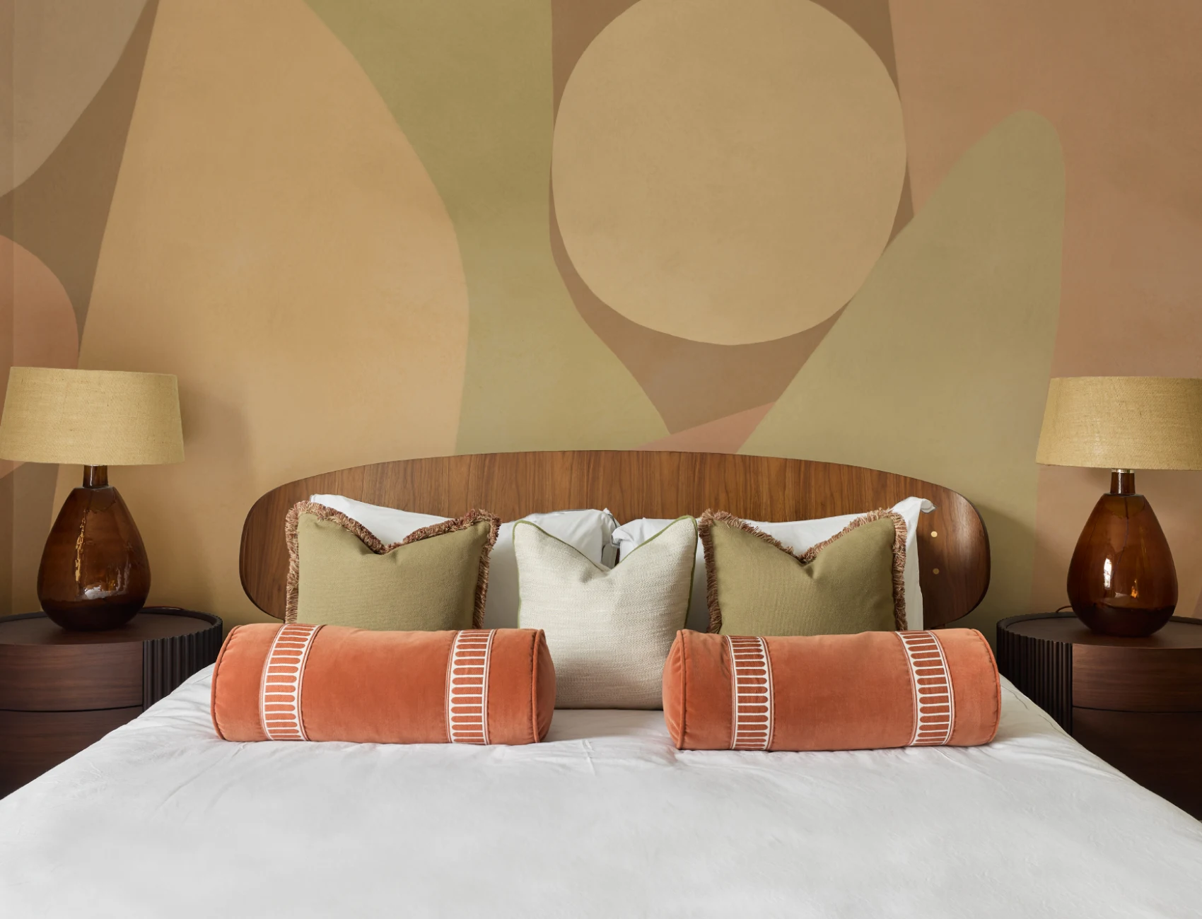 Warm Geometric Abstract Neutral Mural for Modern Spaces