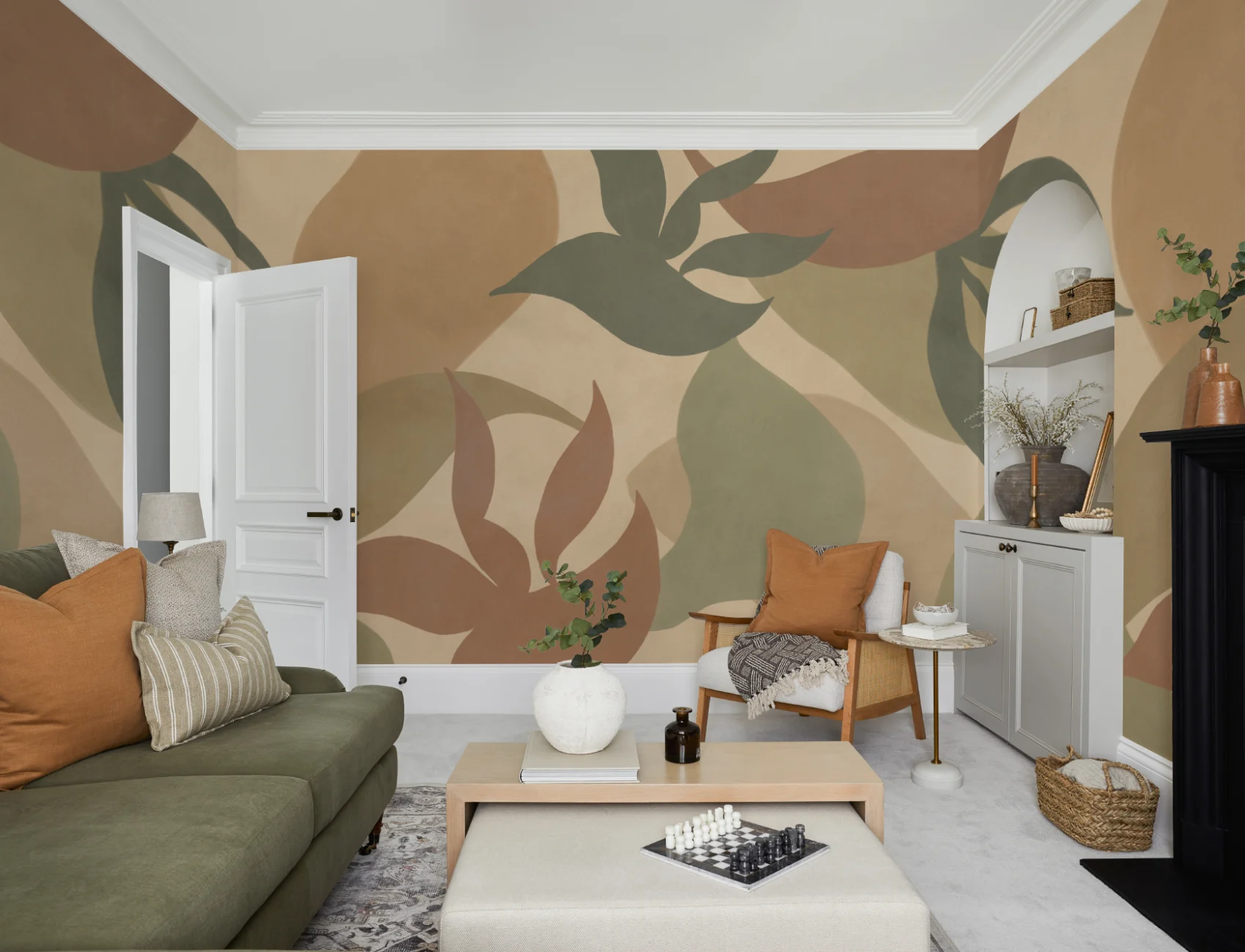 Varm abstrakt botanisk flerfarget blad fototapet