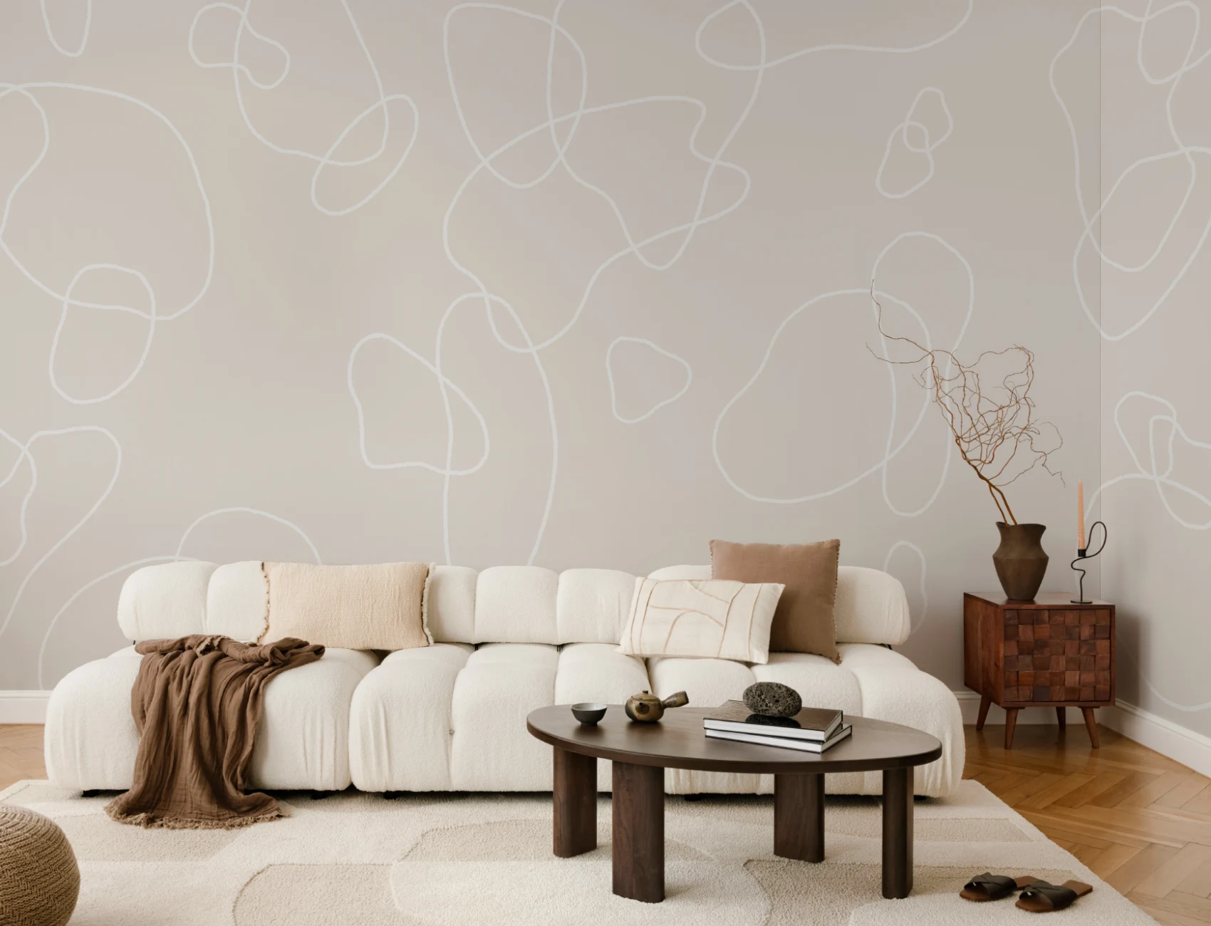 Papier Peint Panoramique Graphique Abstrait Croquis Beige