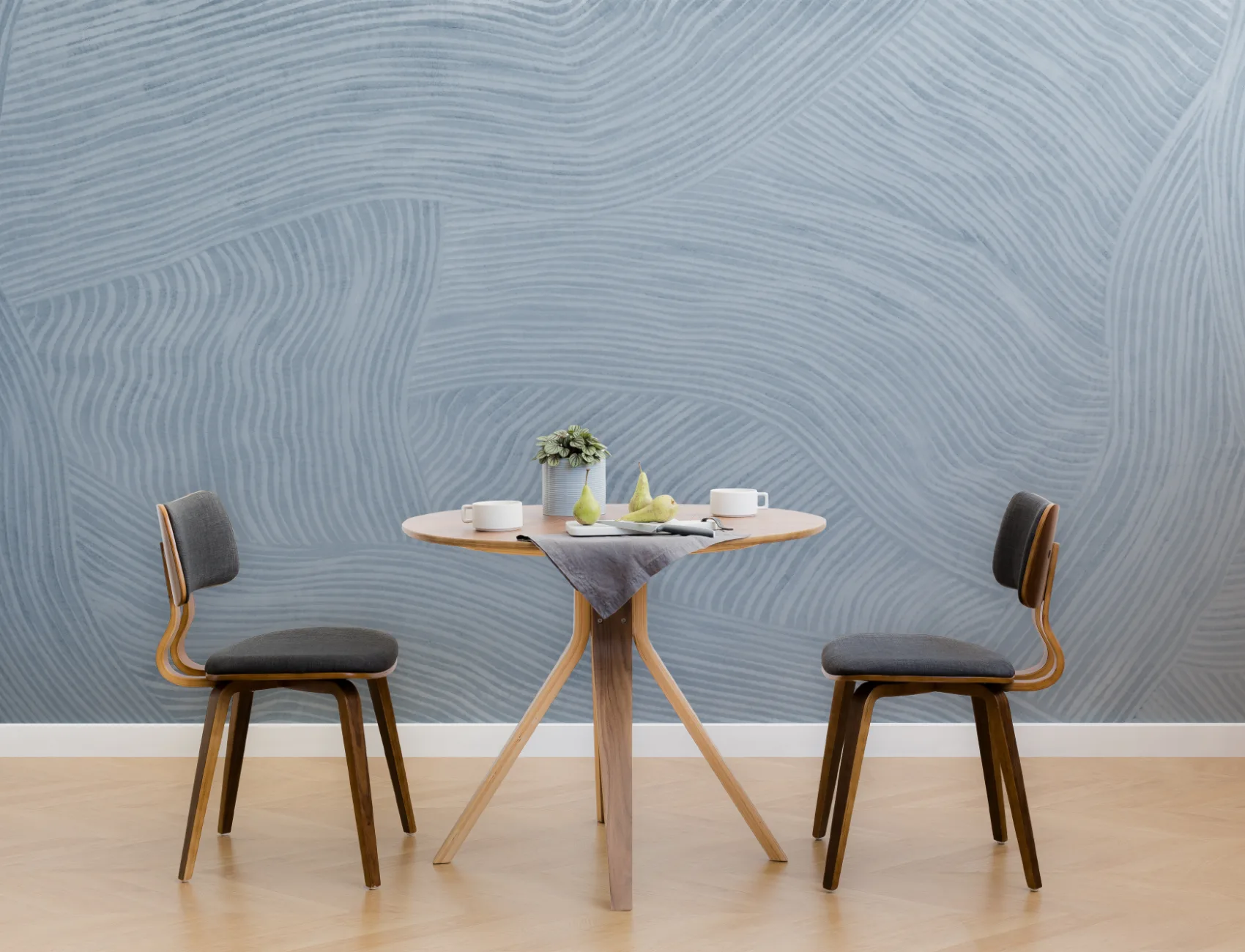 Blue Curved Flowing Shapes Mural