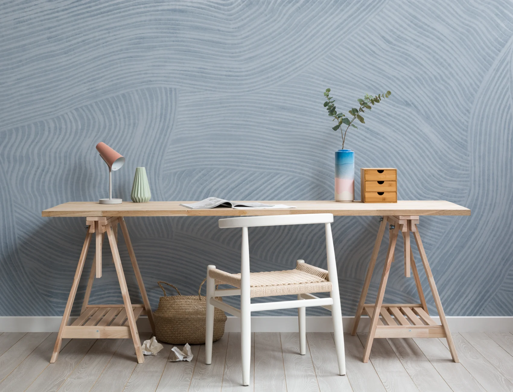 Blue Curved Flowing Shapes Mural