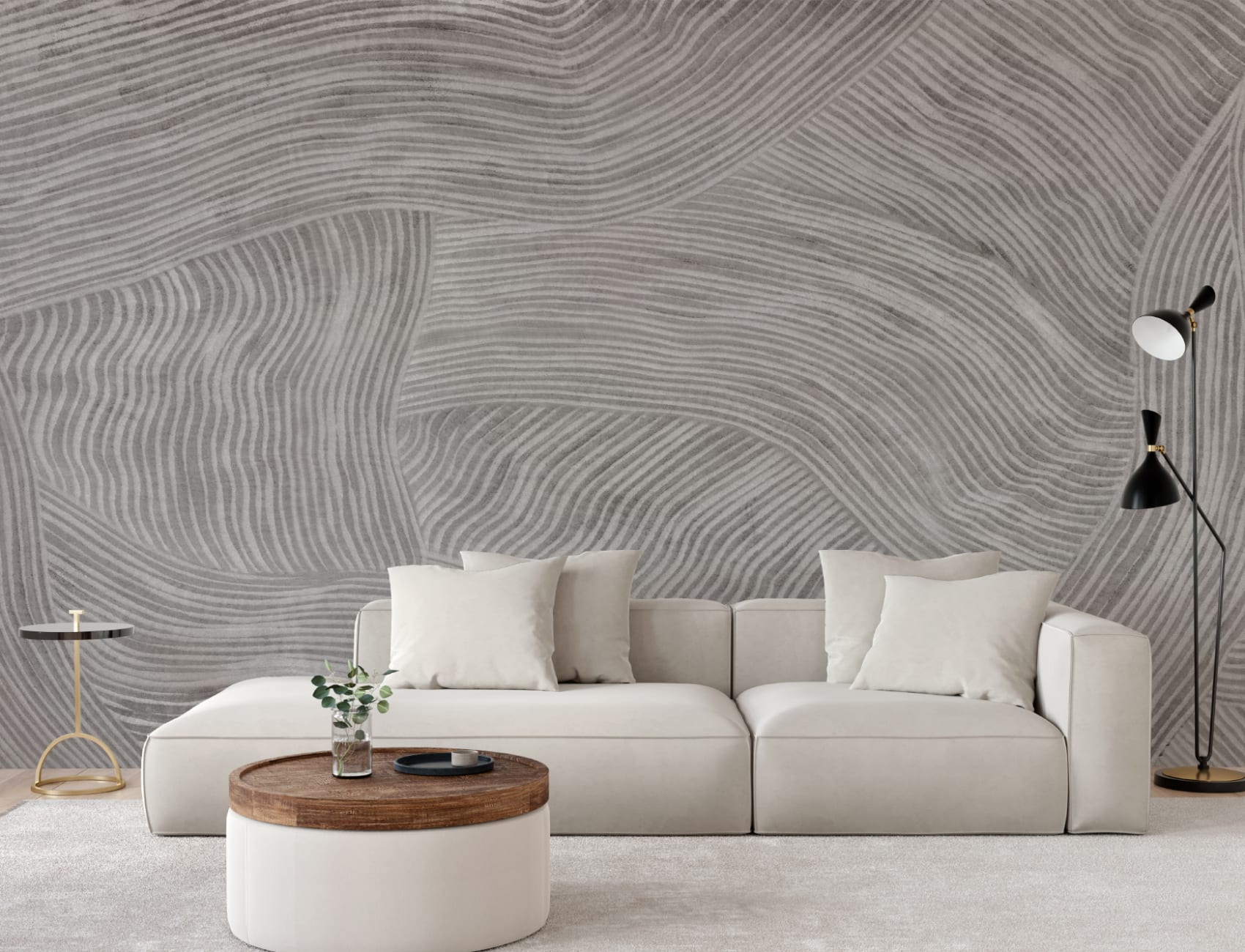 Gray Curved Flowing Shapes Mural