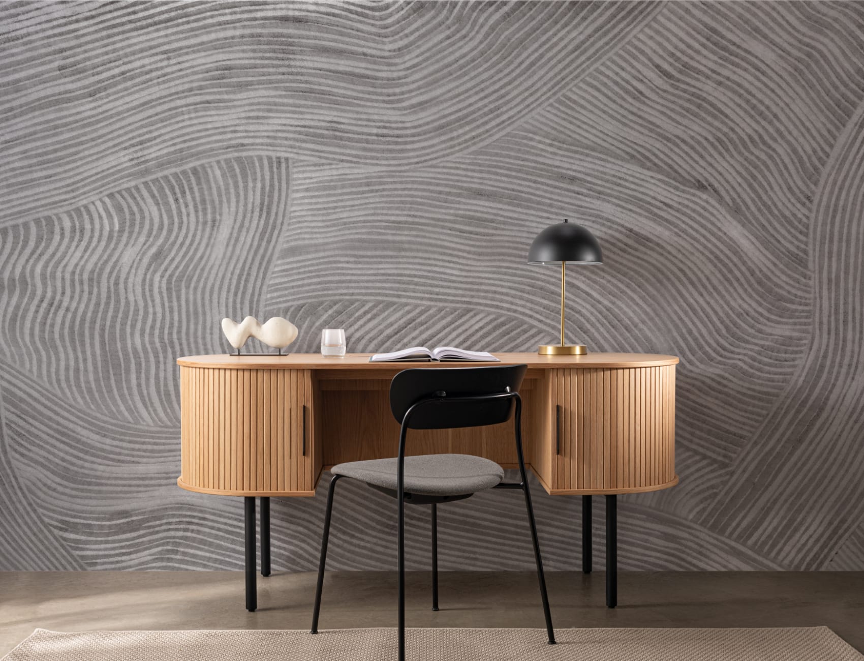 Gray Curved Flowing Shapes Mural