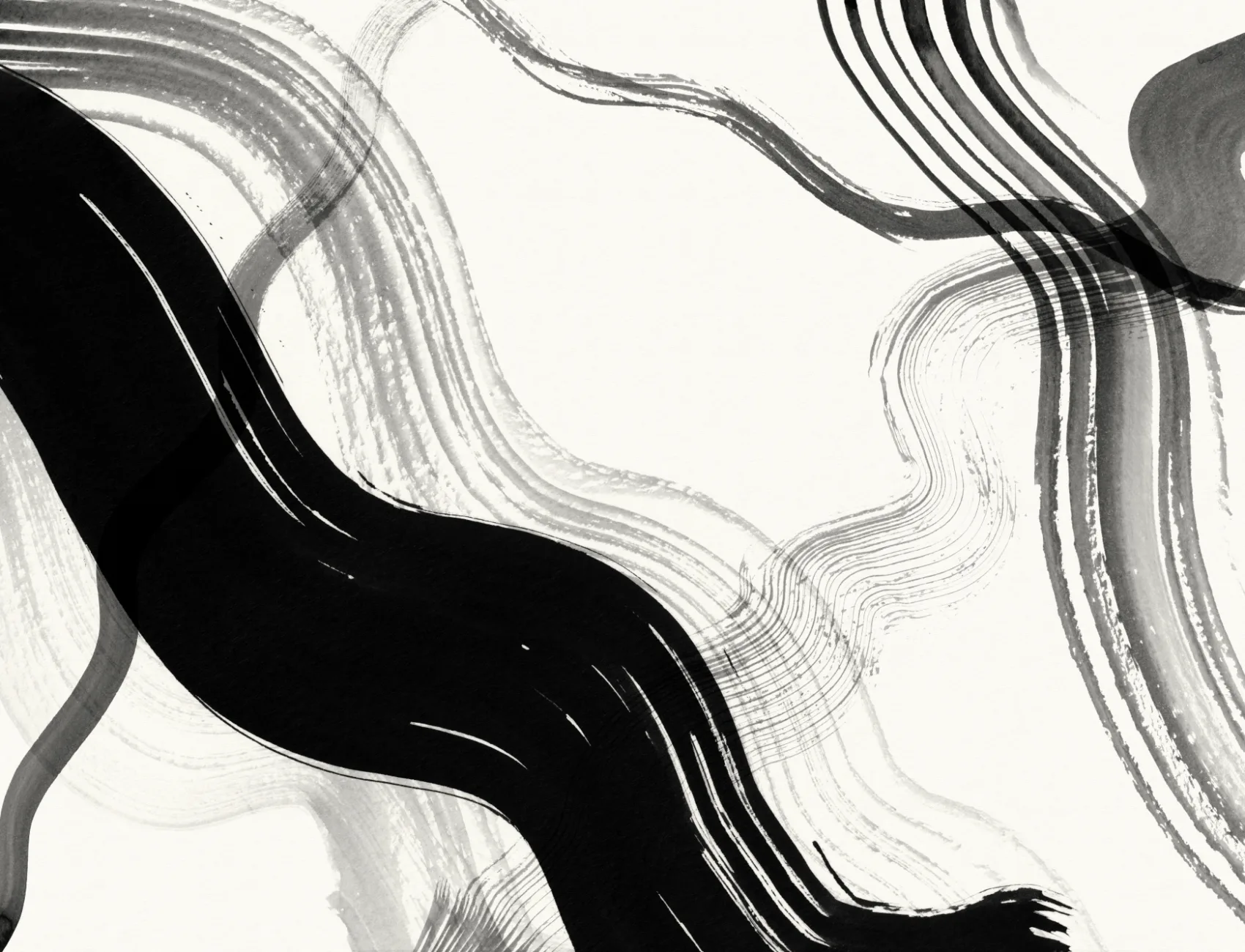 Black Abstract Ink Brush Strokes Mural