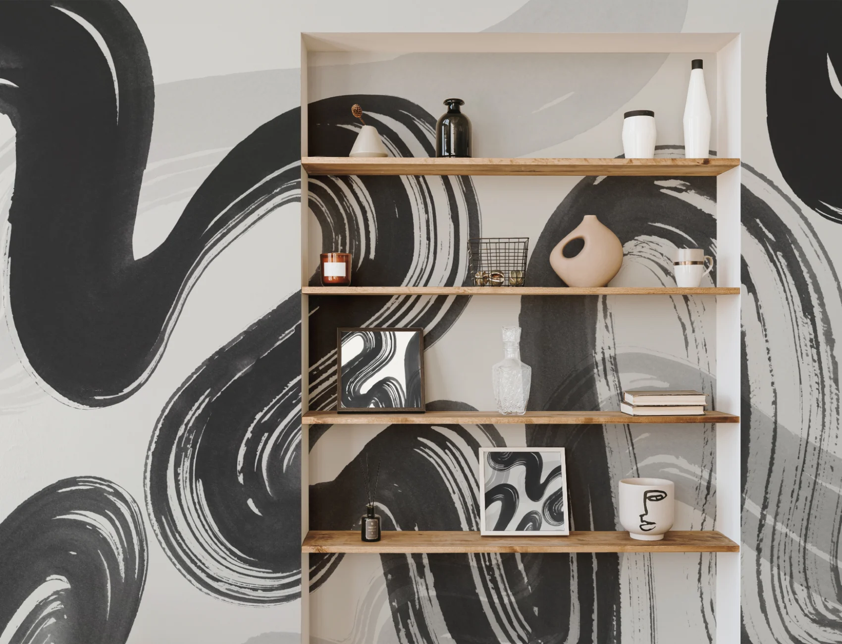 Schwarze abstrakte Swirl Pinselstriche Fototapete