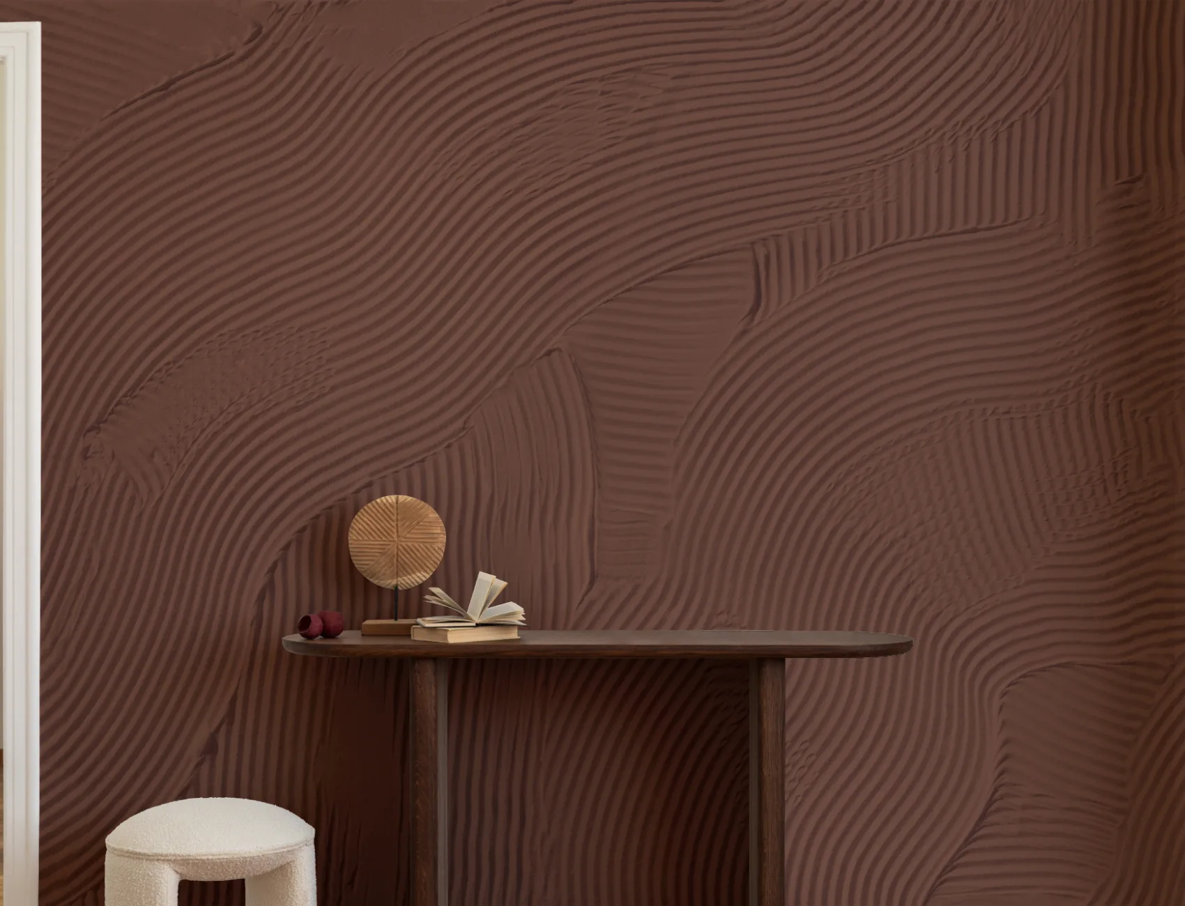 Terracotta skulpturelle abstrakte overlappende linjer fototapet
