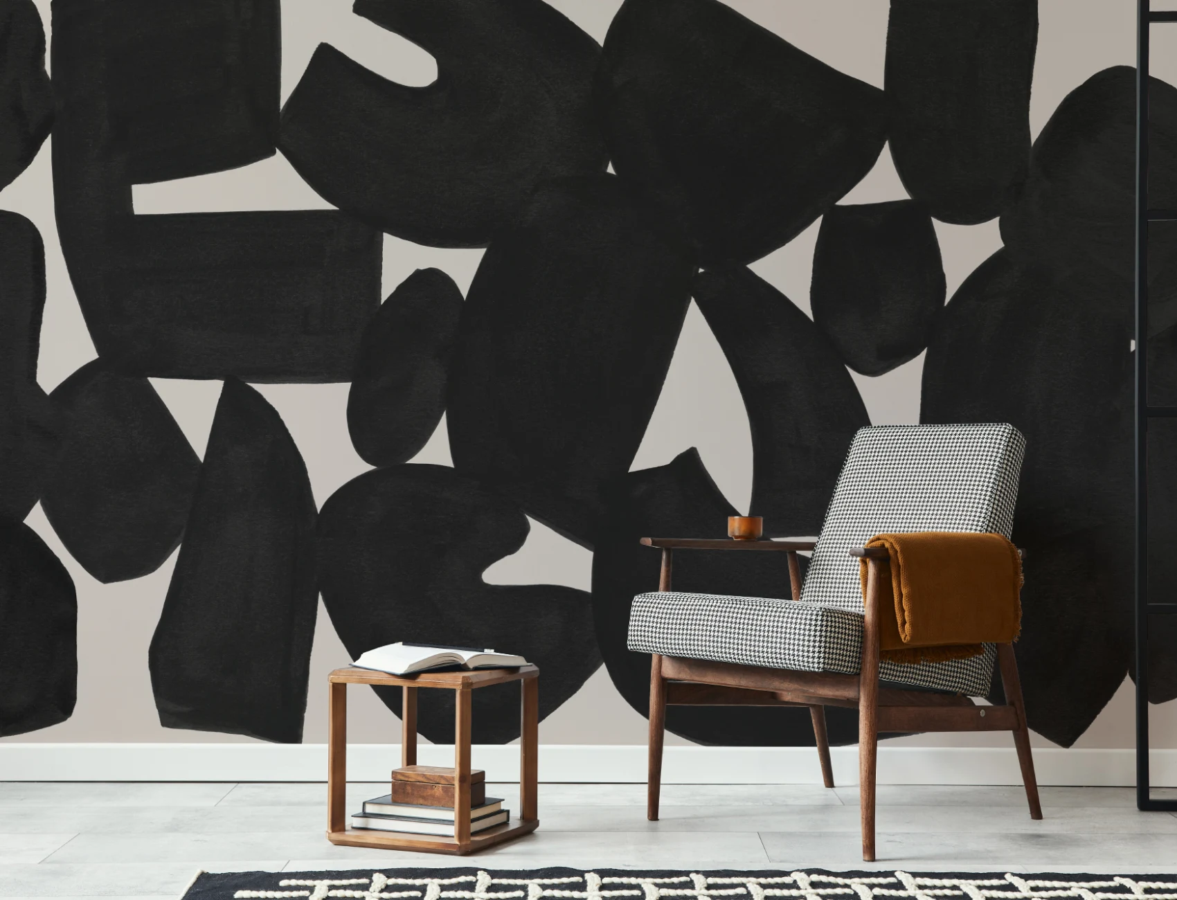 Murales de Papel Pintado de formas abstractas pintadas a mano en negro