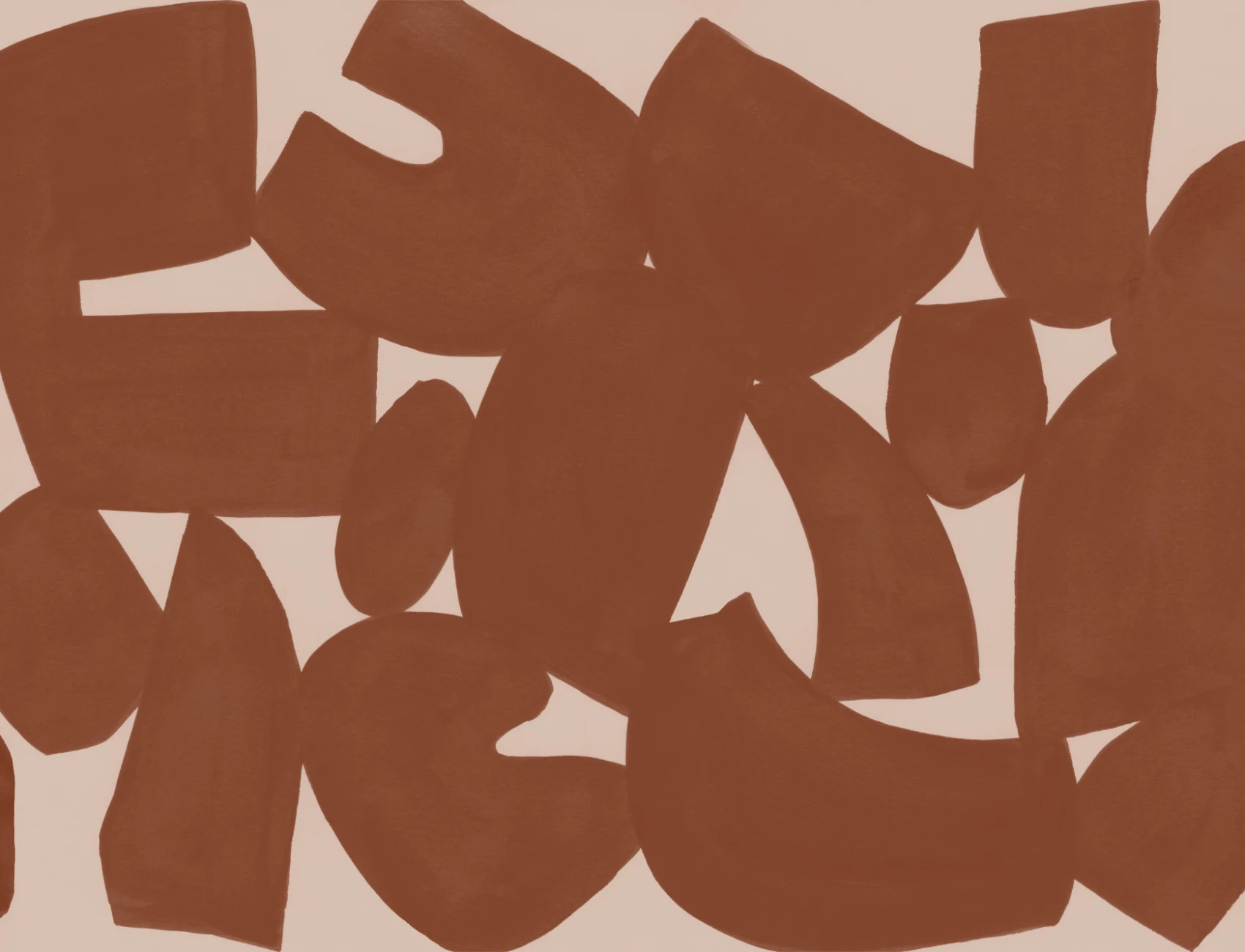 Mural de formas abstractas pintadas à mão em terracota