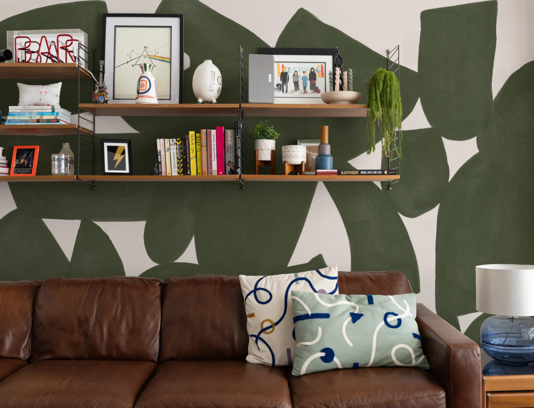 Green Abstract Hand Painted Shapes Mural