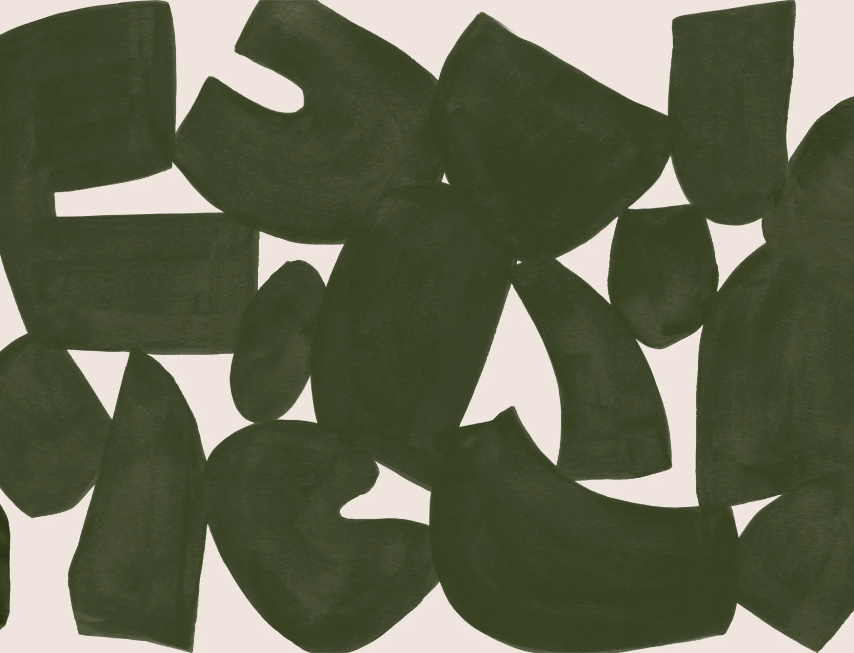 Green Abstract Hand Painted Shapes Mural