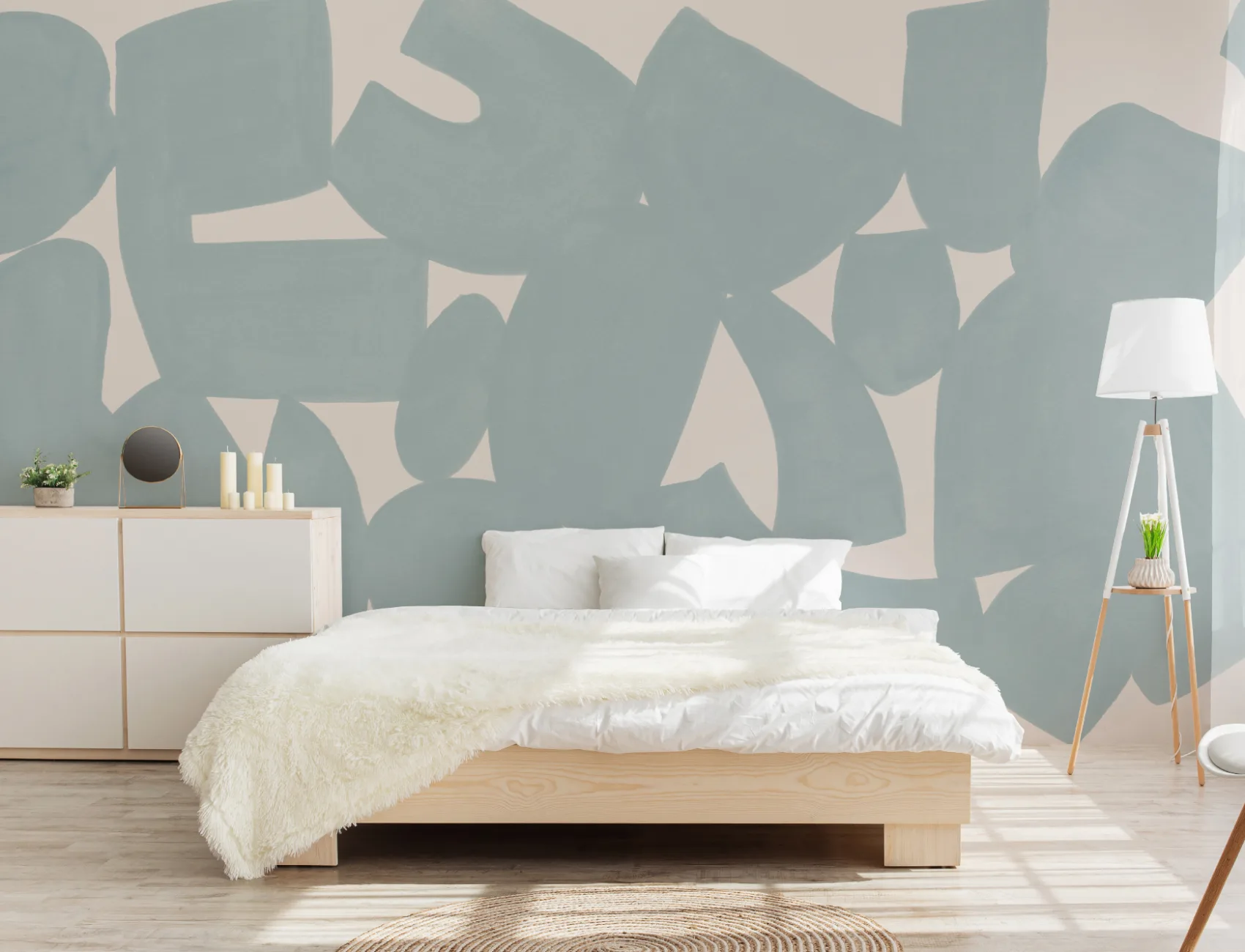 Blue Abstract Hand Painted Shapes Mural