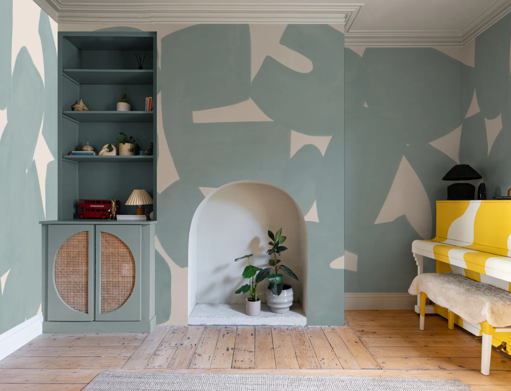 Blue Abstract Hand Painted Shapes Mural