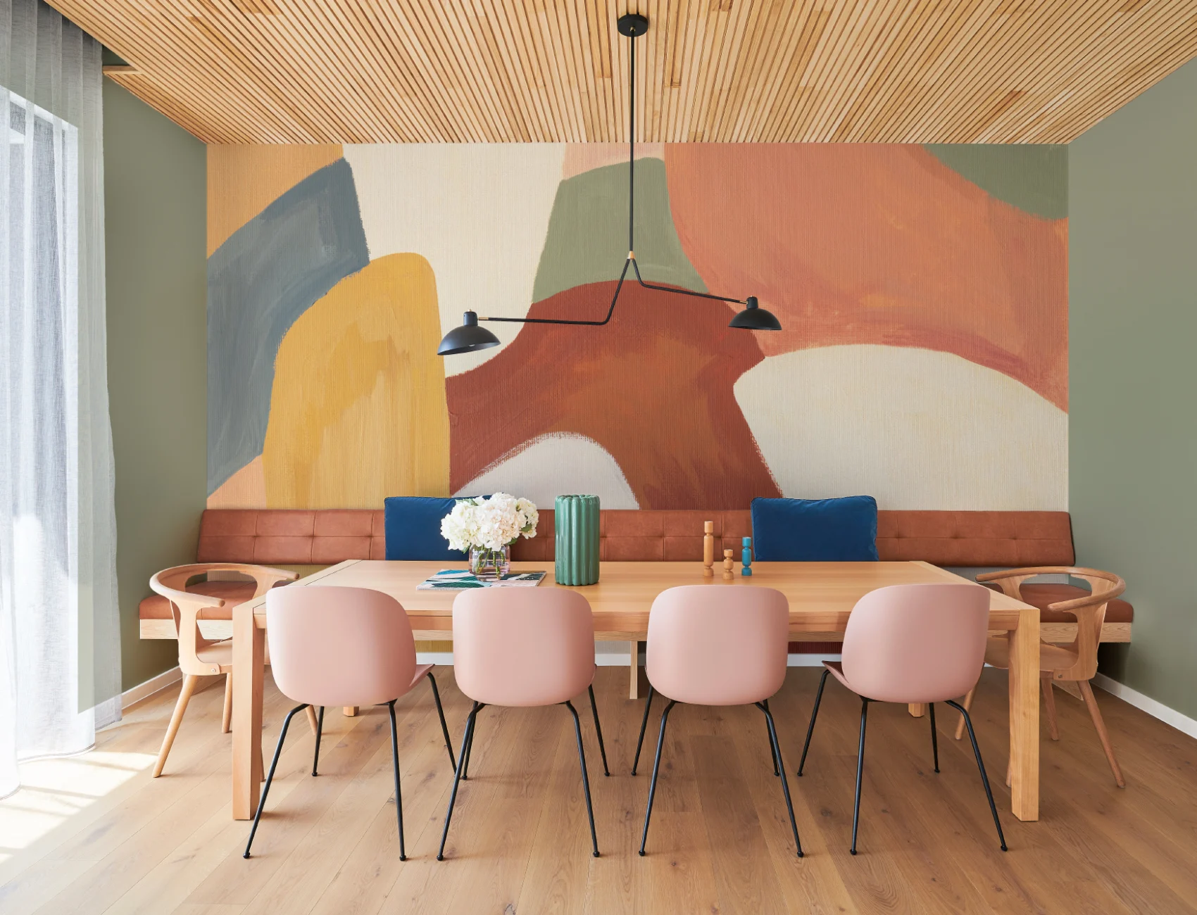 Painted Abstract Shapes Mural in Earthy Terracotta